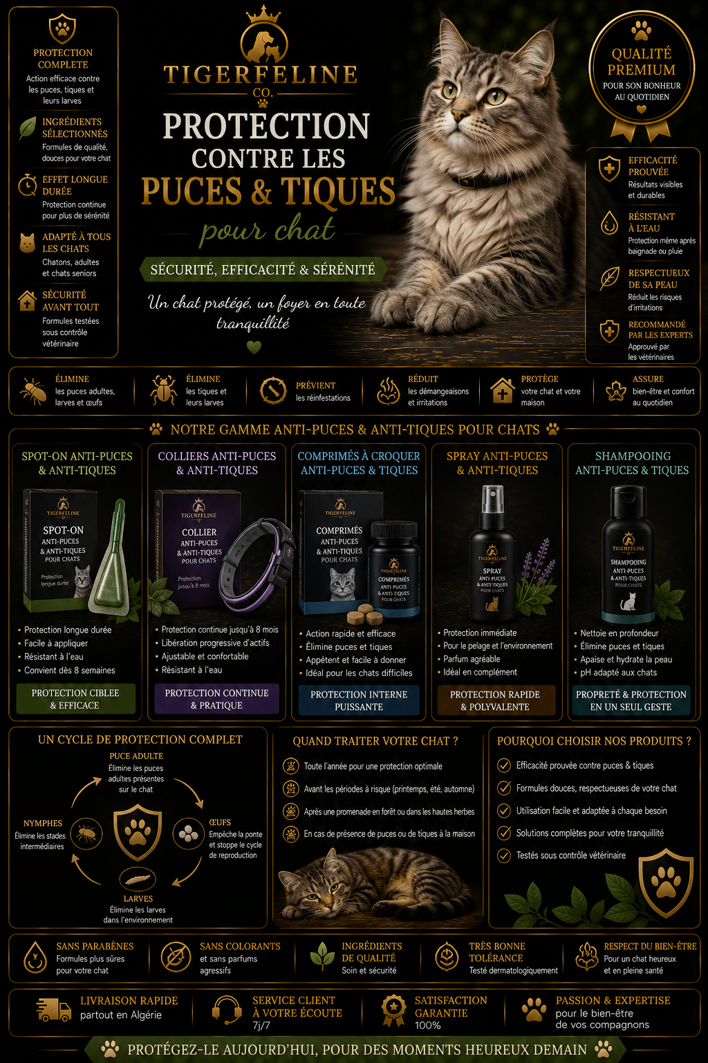Protection contre les puces & tiques pour chat - TigerFeline Co