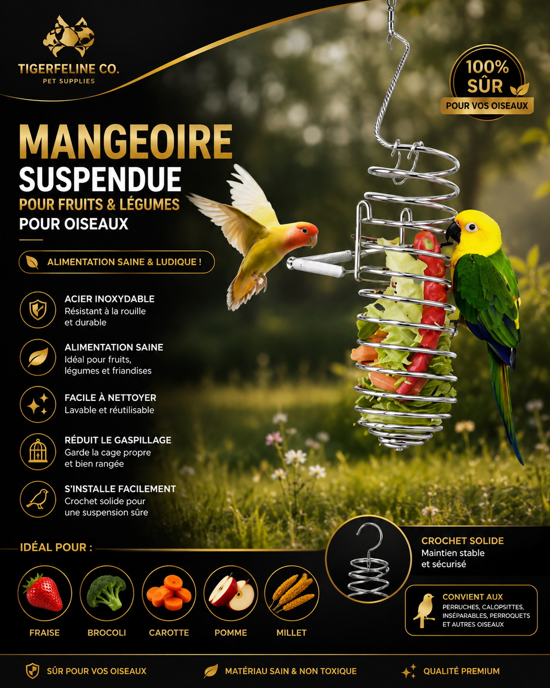 Panier Suspendu en Inox pour Fruits et Légumes d’Oiseaux