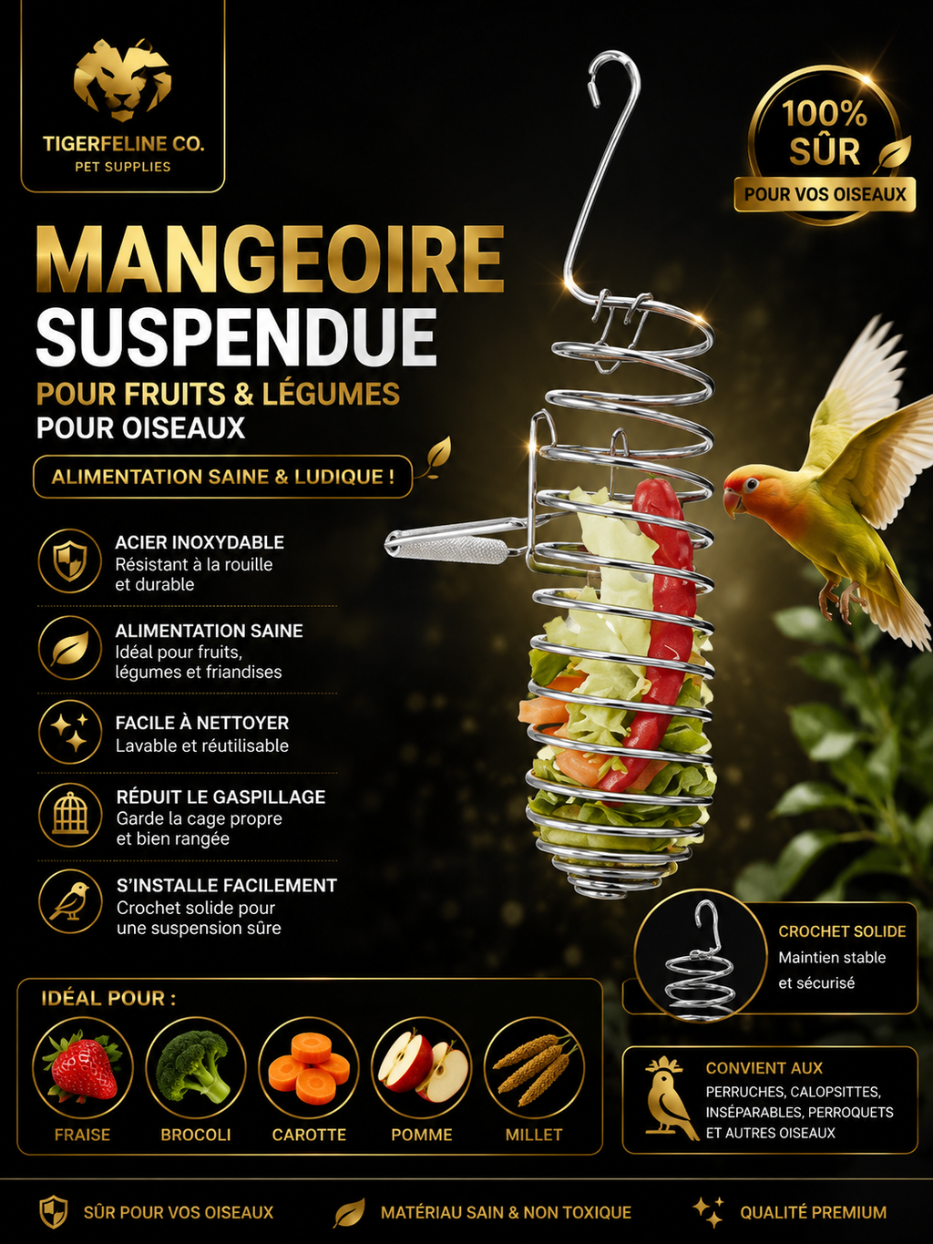 Panier Suspendu en Inox pour Fruits et Légumes d’Oiseaux