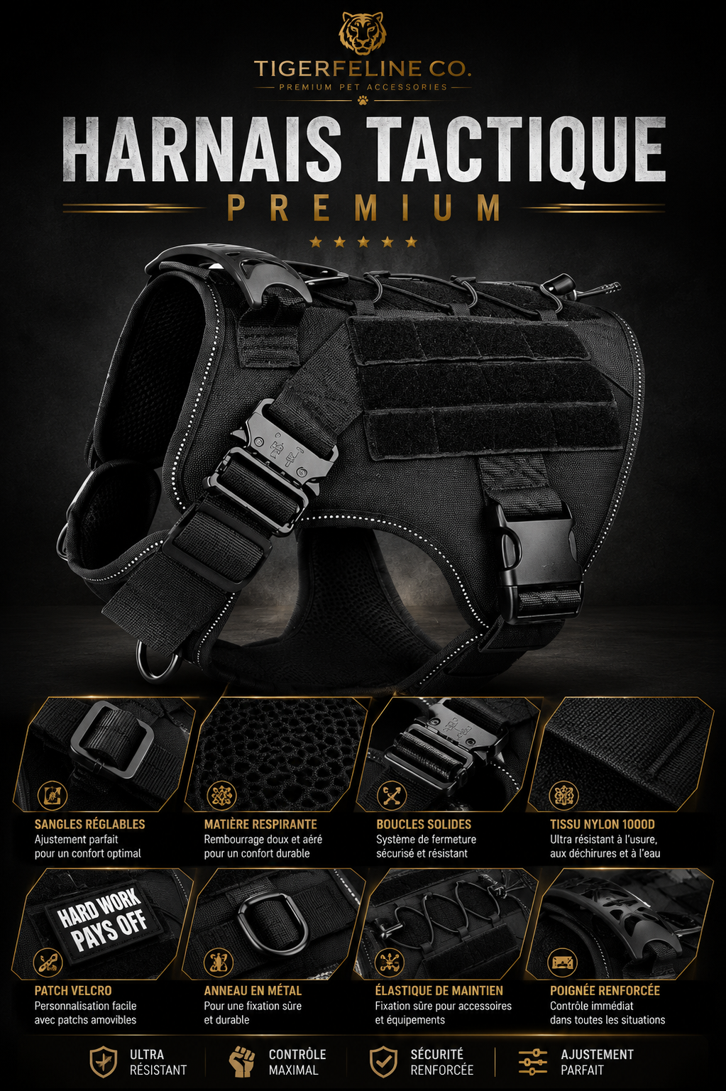 Harnais Tactique Premium pour Chien – Contrôle & Confort Renforcé