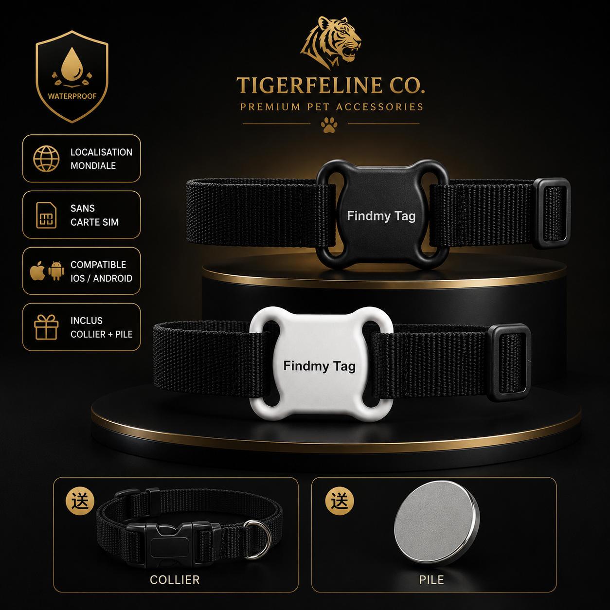 Traceur Intelligent FindMy Tag Étanche pour Chiens & Chats – Anti-Perte & Localisation Facile