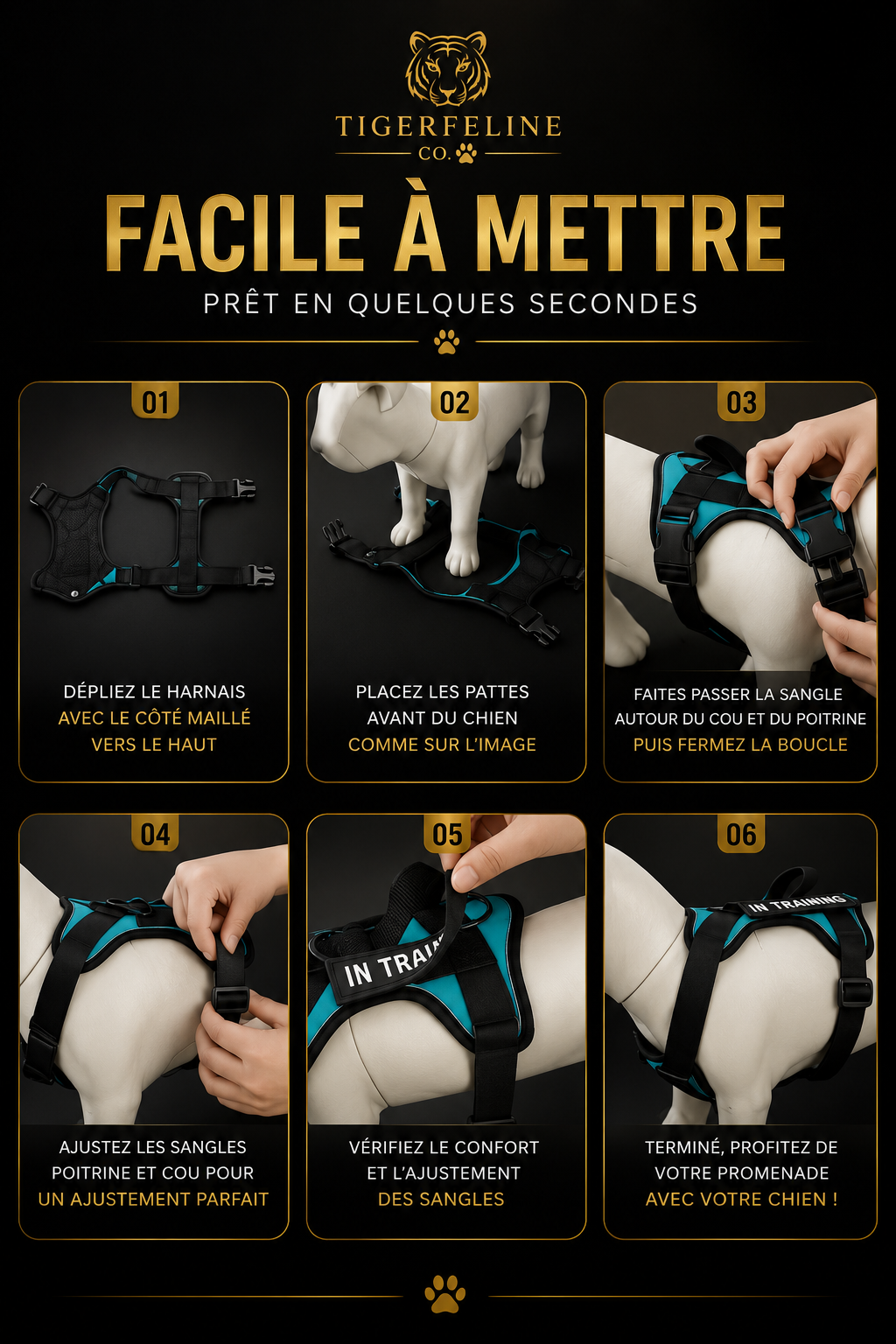 Harnais Tactique Réglable pour Chien avec Poignée de Contrôle