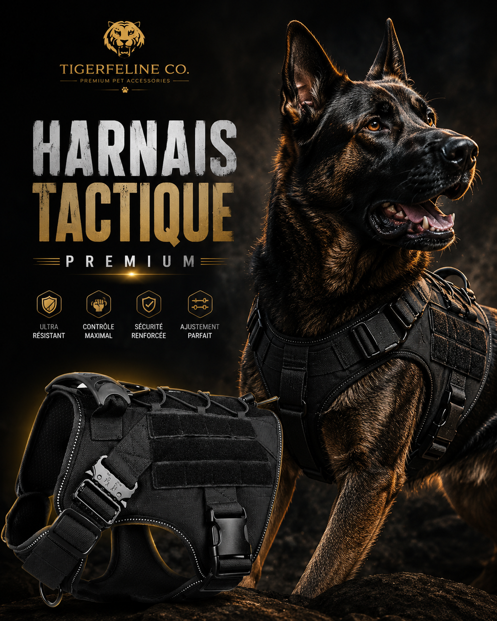 Harnais Tactique Premium pour Chien – Contrôle & Confort Renforcé