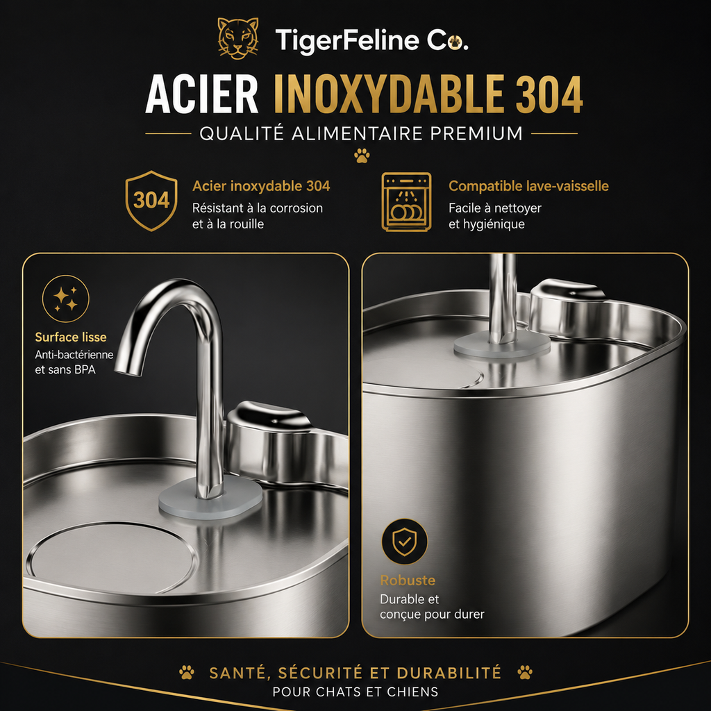 Fontaine à Eau Automatique Premium 2.2L en Acier Inoxydable pour Chats & Chiens