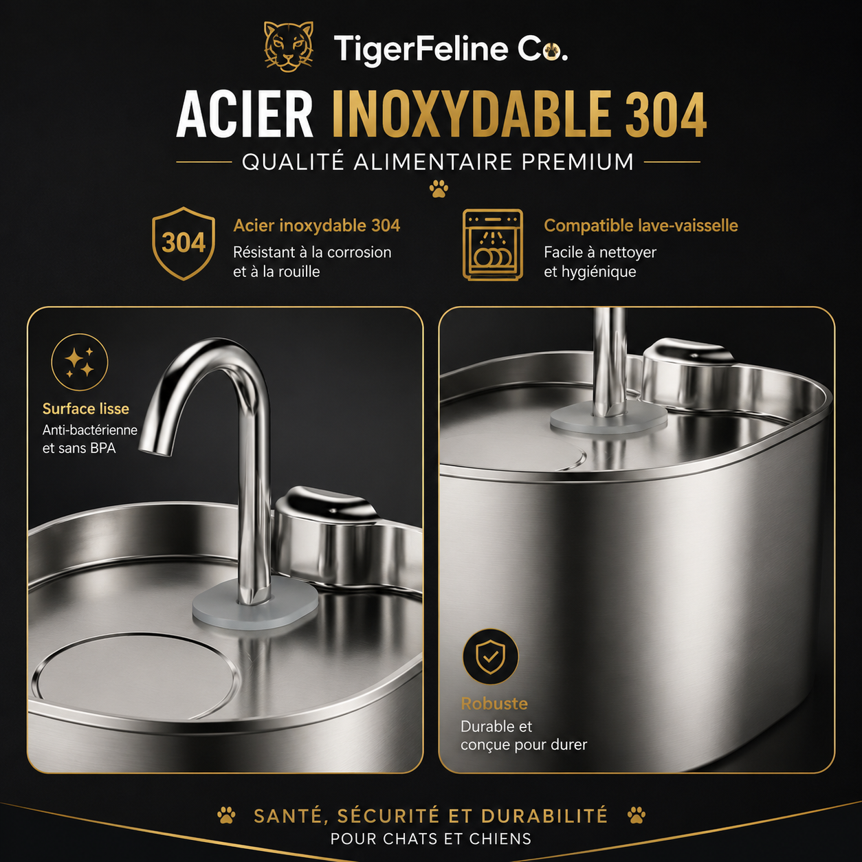 Fontaine à Eau Automatique Premium 2.2L en Acier Inoxydable pour Chats & Chiens
