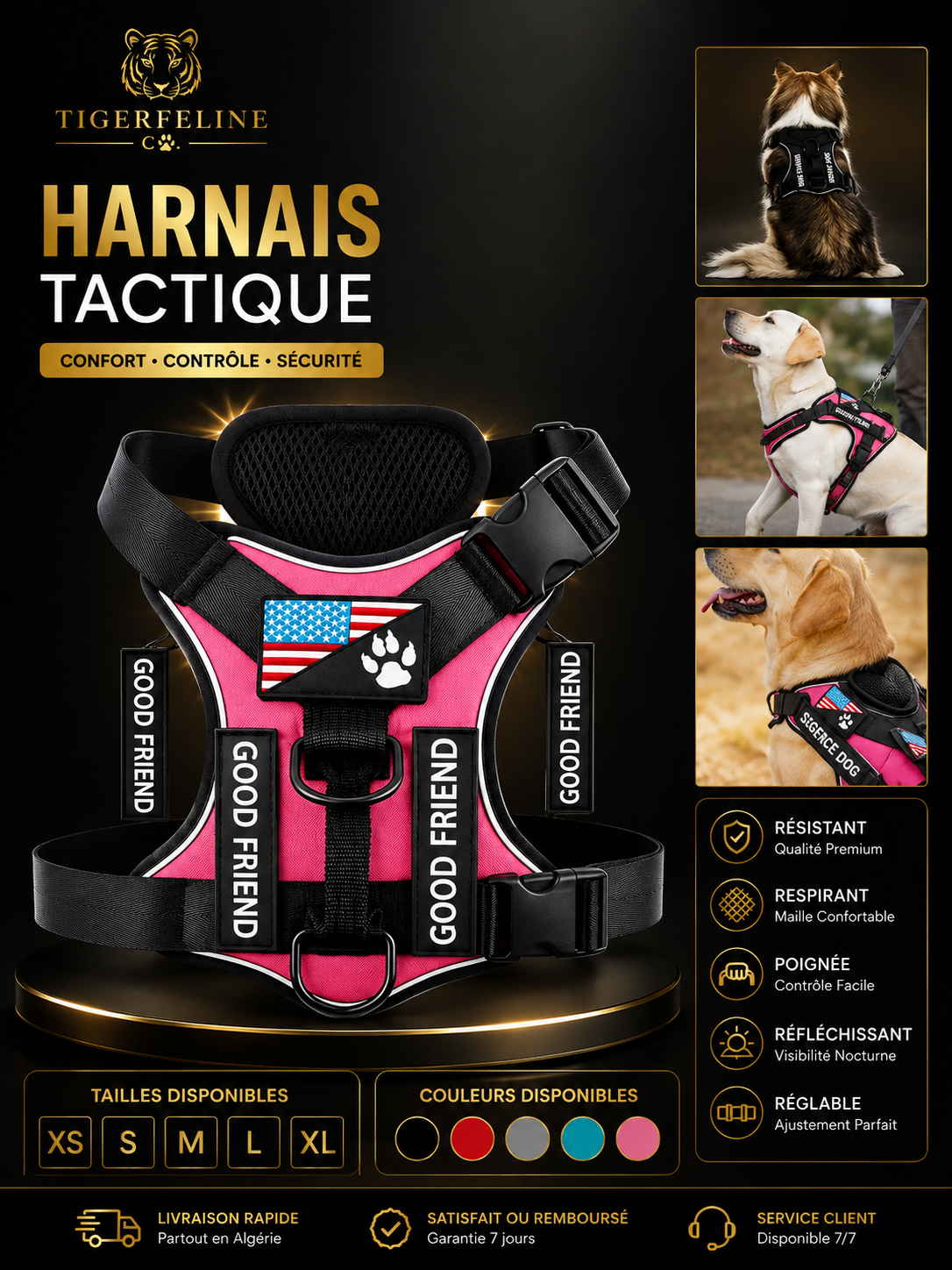 Harnais Tactique Réglable pour Chien avec Poignée de Contrôle