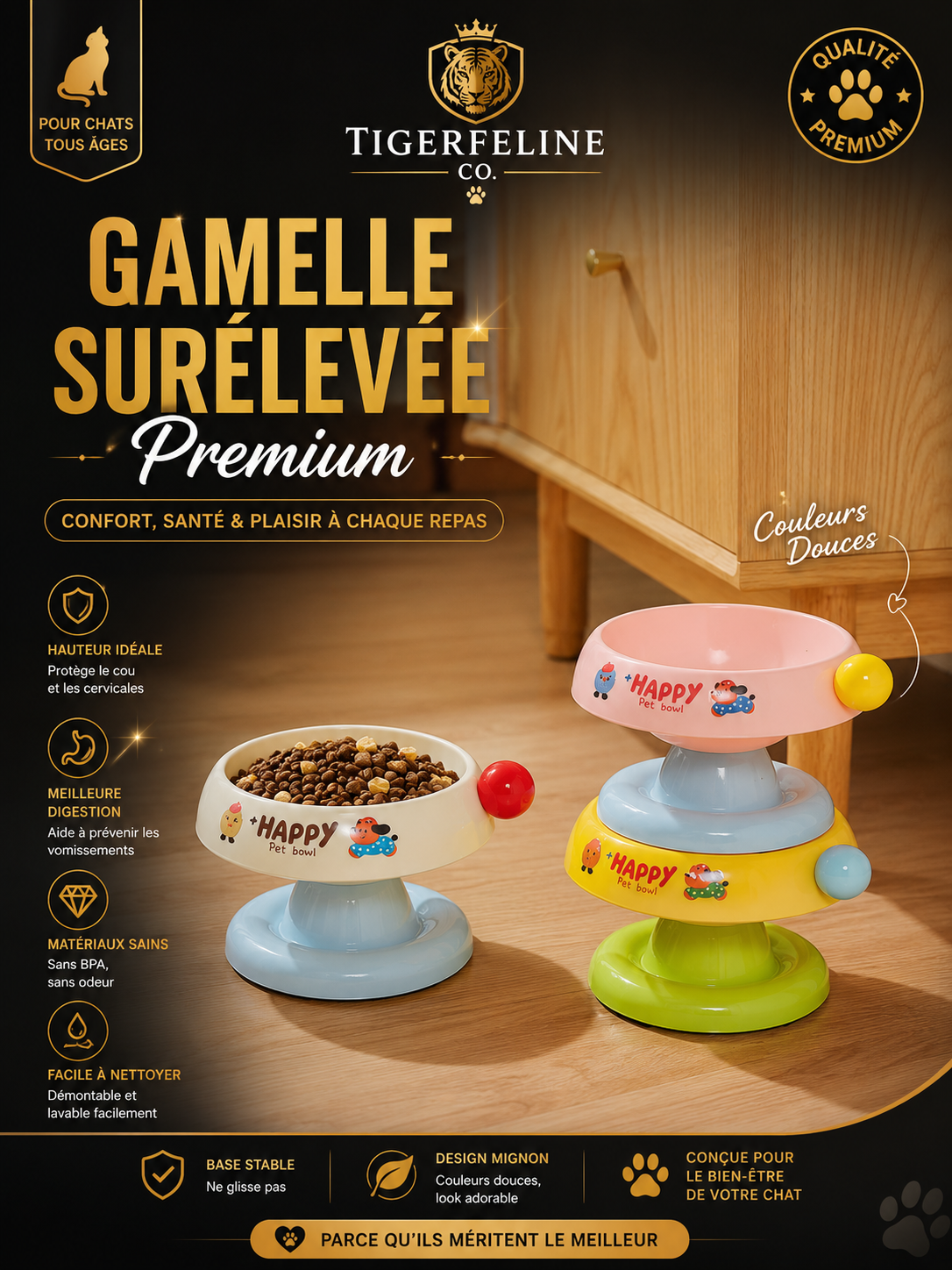 Gamelle Surélevée Inox Premium pour Chat