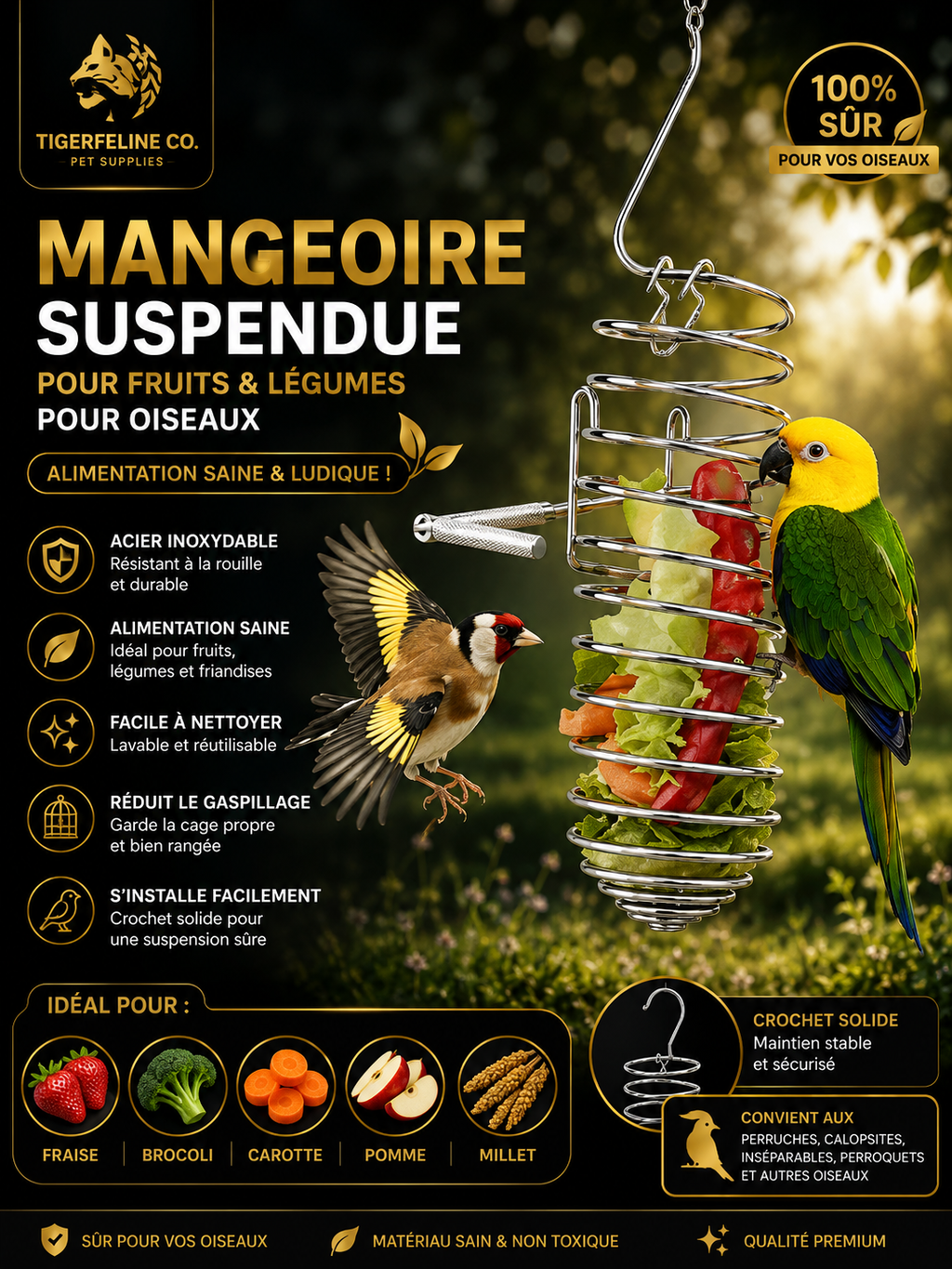 Panier Suspendu en Inox pour Fruits et Légumes d’Oiseaux