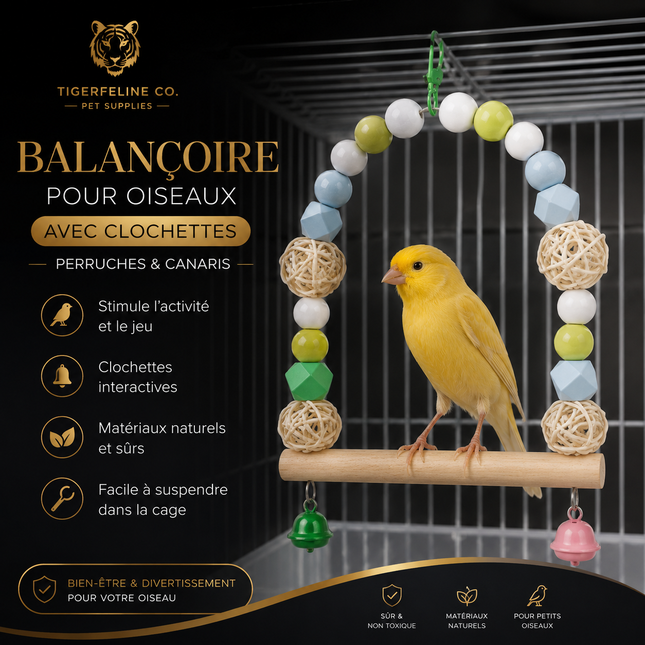 Balançoire Interactive pour Oiseaux avec Clochettes