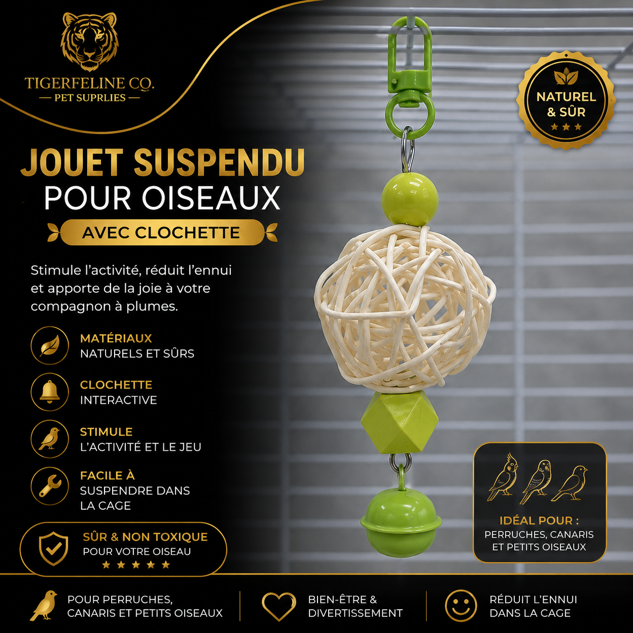 Balançoire Interactive pour Oiseaux avec Clochettes