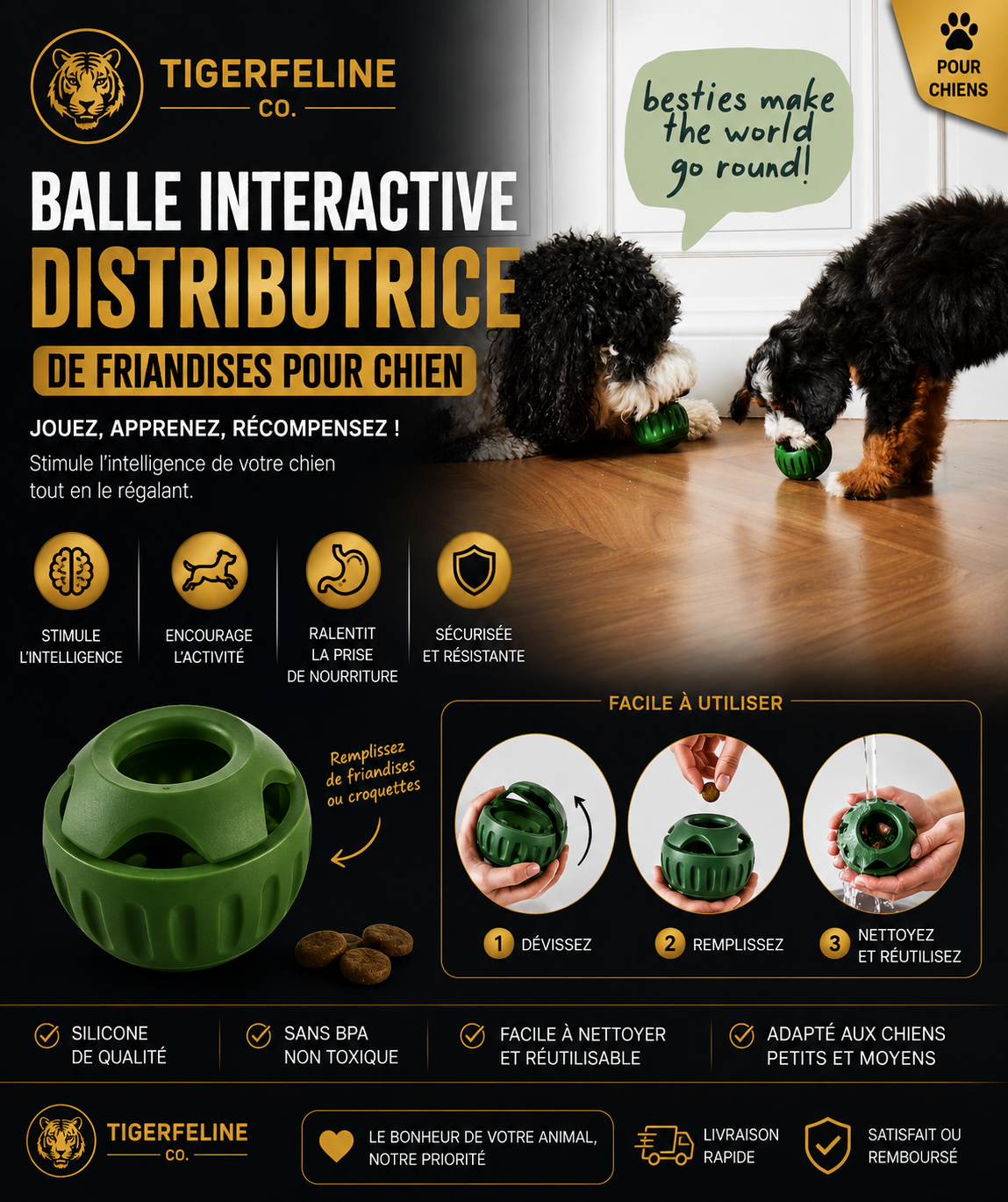 Balle Interactive Distributrice de Friandises pour Chien
