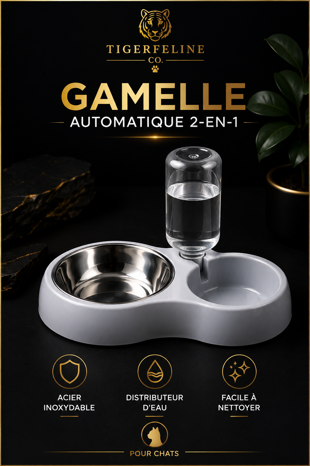 Gamelle Automatique 2-en-1 avec Distributeur d’Eau pour Chats