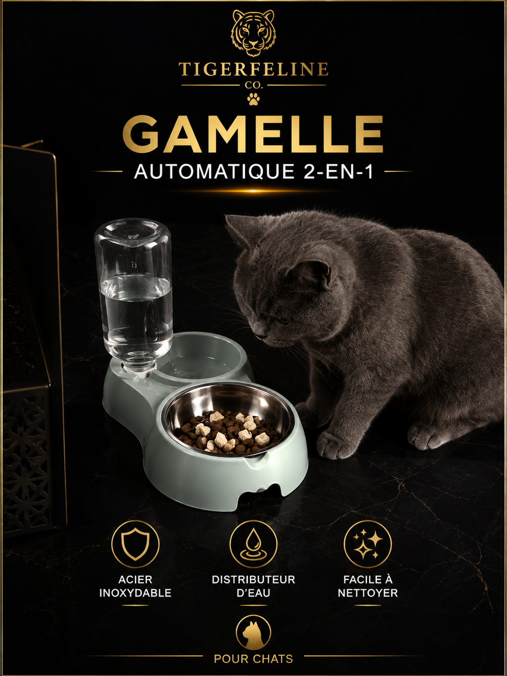 Gamelle Automatique 2-en-1 avec Distributeur d’Eau pour Chats