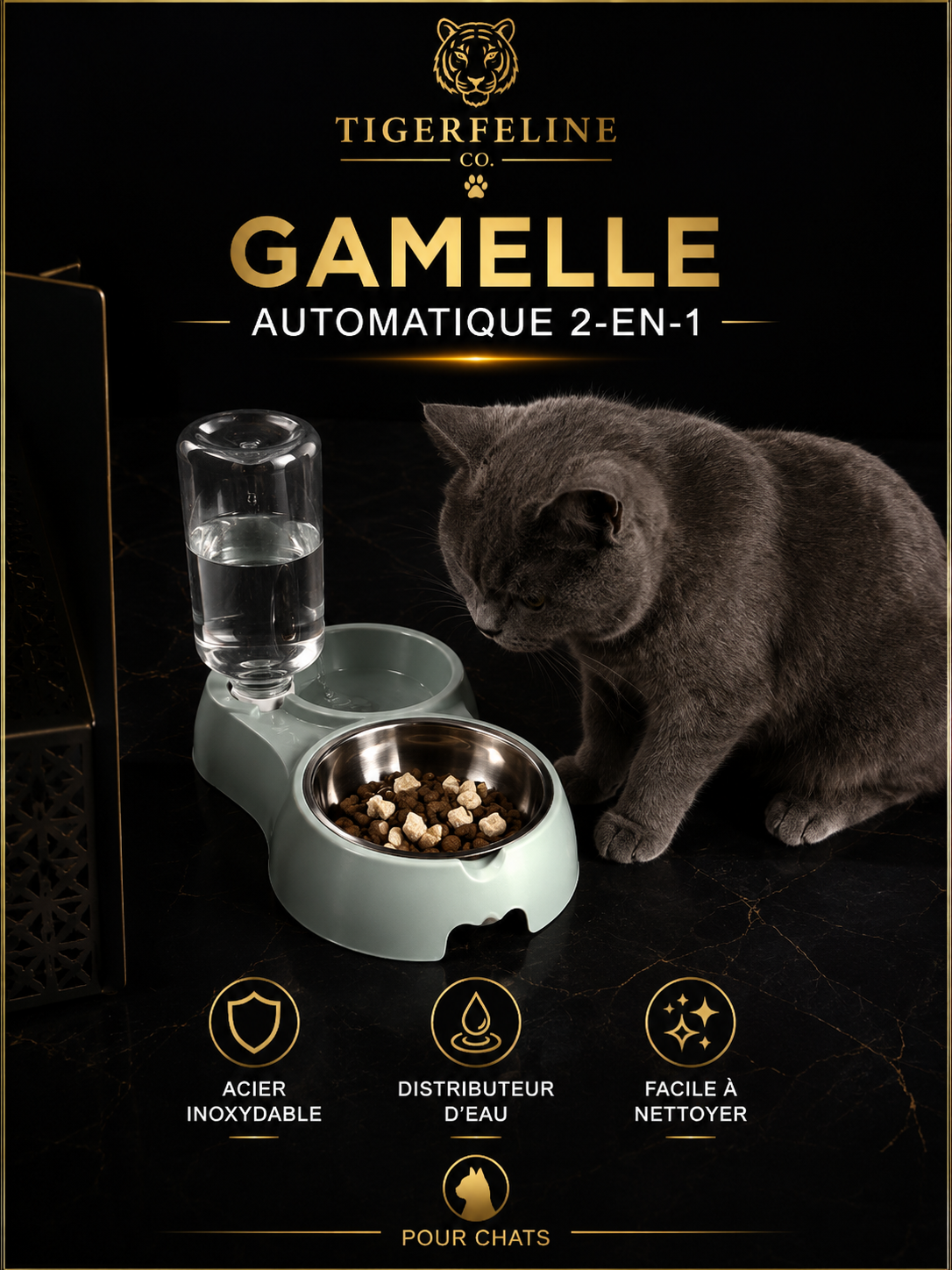 Gamelle Automatique 2-en-1 avec Distributeur d’Eau pour Chats