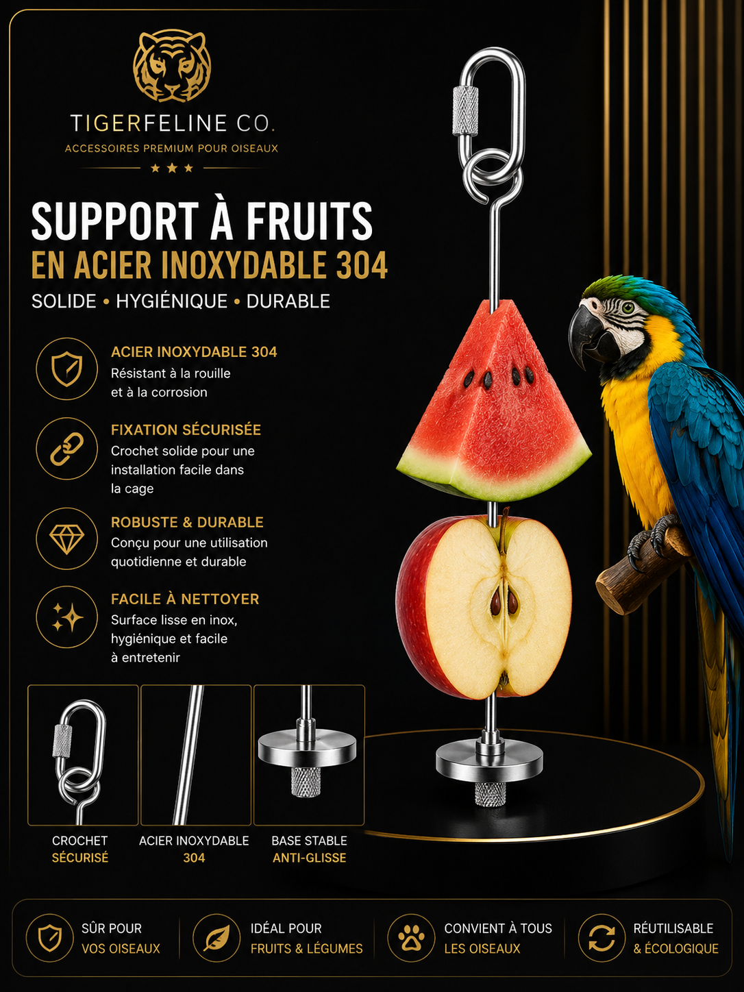 Fourchette à Fruits en Acier Inoxydable 304 pour Oiseaux