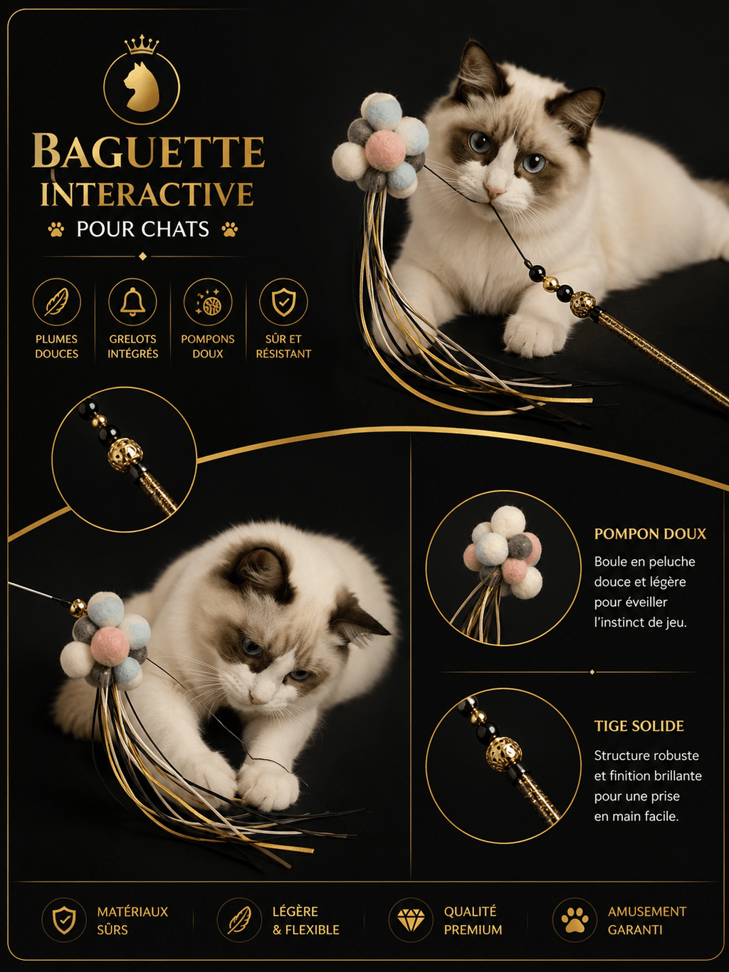 Baguette Interactive Premium à Plumes pour Chat | Premium Jouets pour Chats for cats, dogs and birds - TigerFeline Co