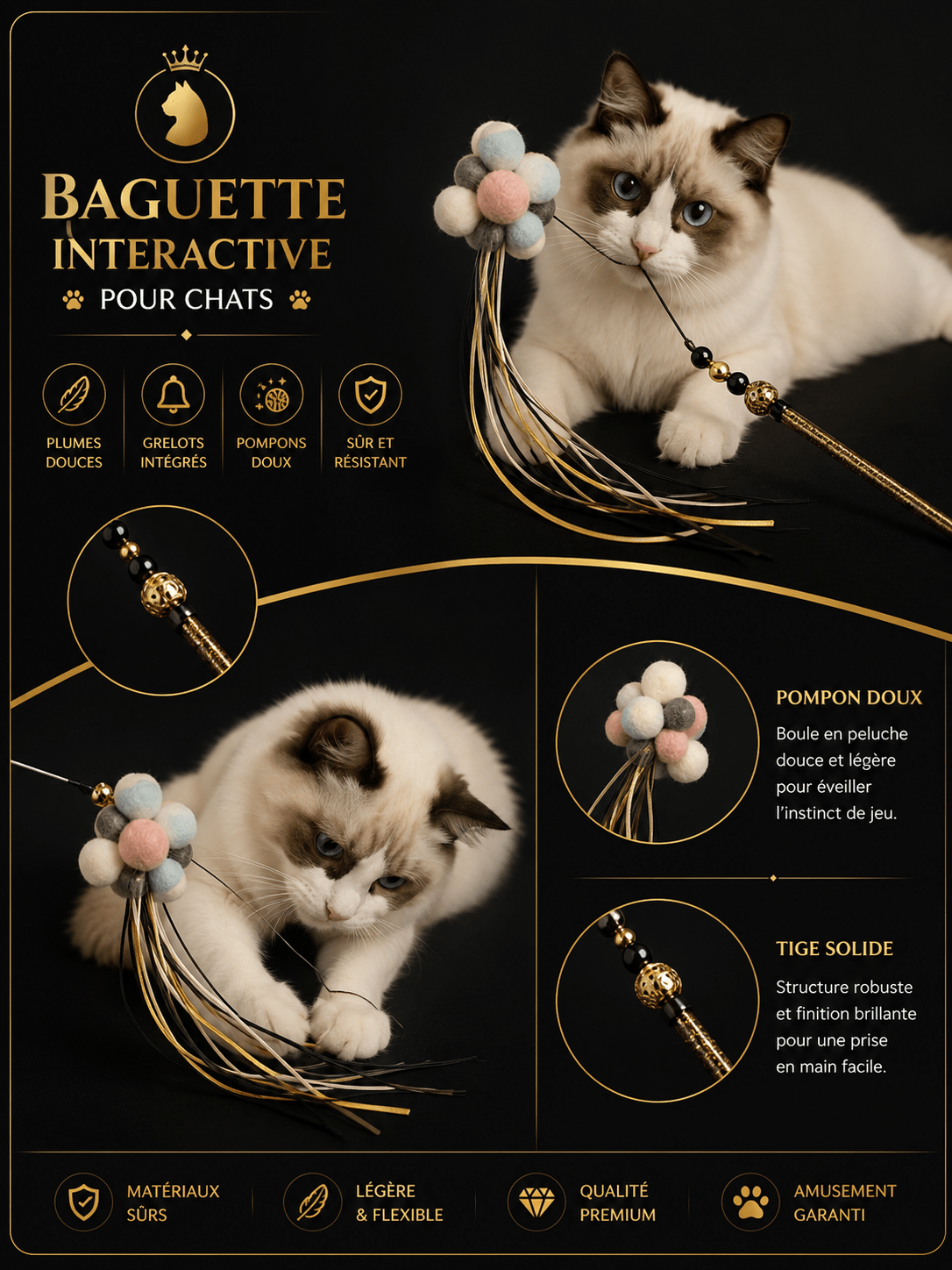 Baguette Interactive Premium à Plumes pour Chat | Premium Jouets pour Chats for cats, dogs and birds - TigerFeline Co
