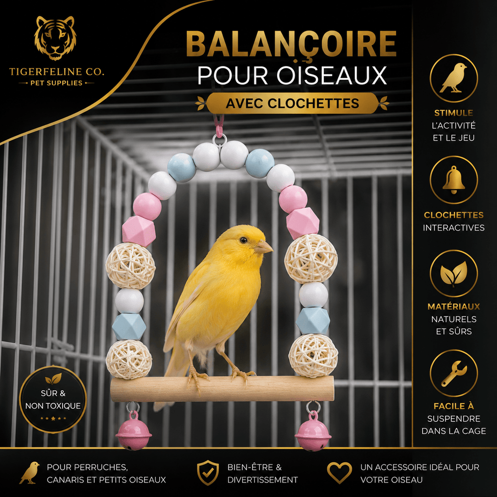 Balançoire Interactive pour Oiseaux avec Clochettes | Premium Jouet pour oiseaux for cats, dogs and birds - TigerFeline Co