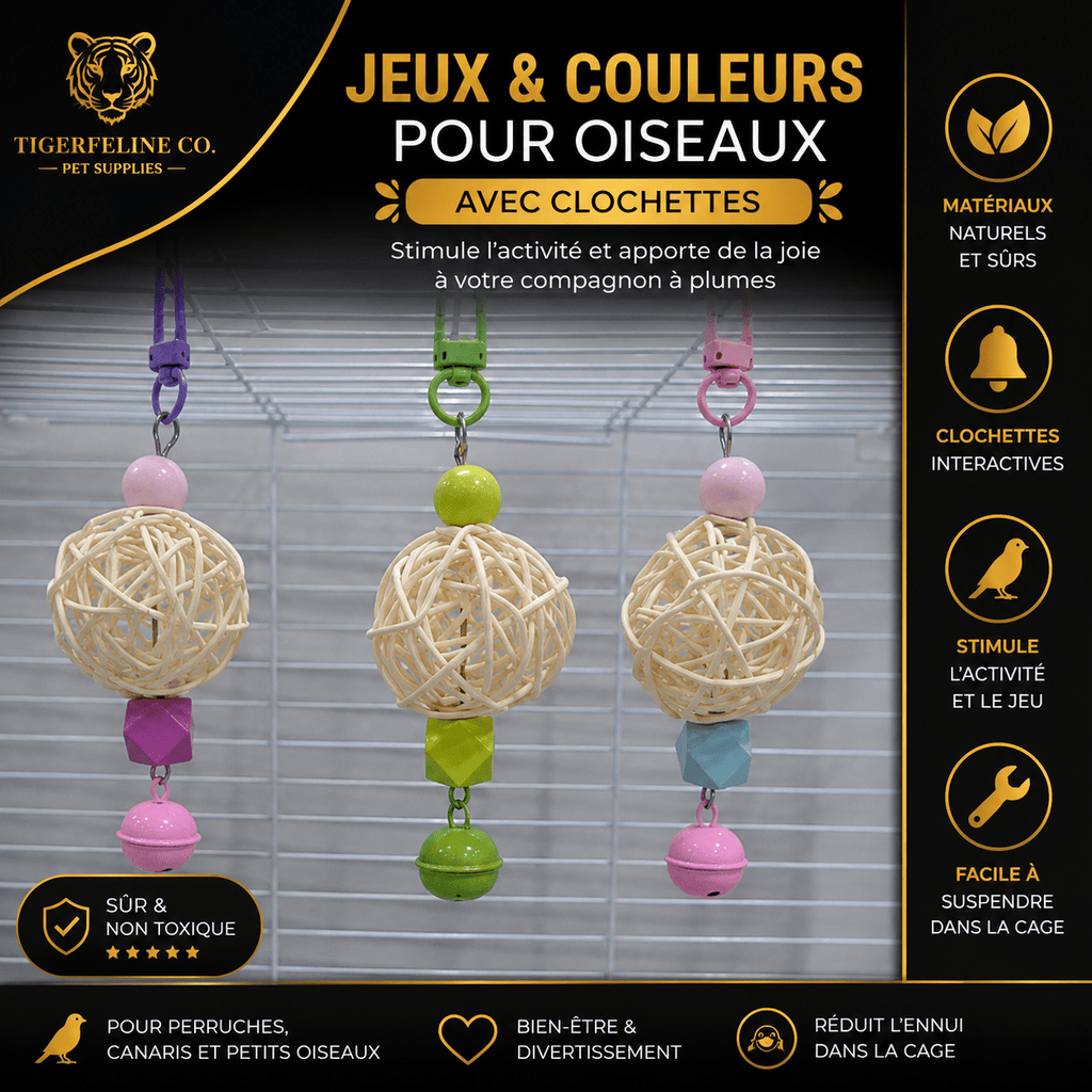 Balançoire Interactive pour Oiseaux avec Clochettes | Premium Jouet pour oiseaux for cats, dogs and birds - TigerFeline Co