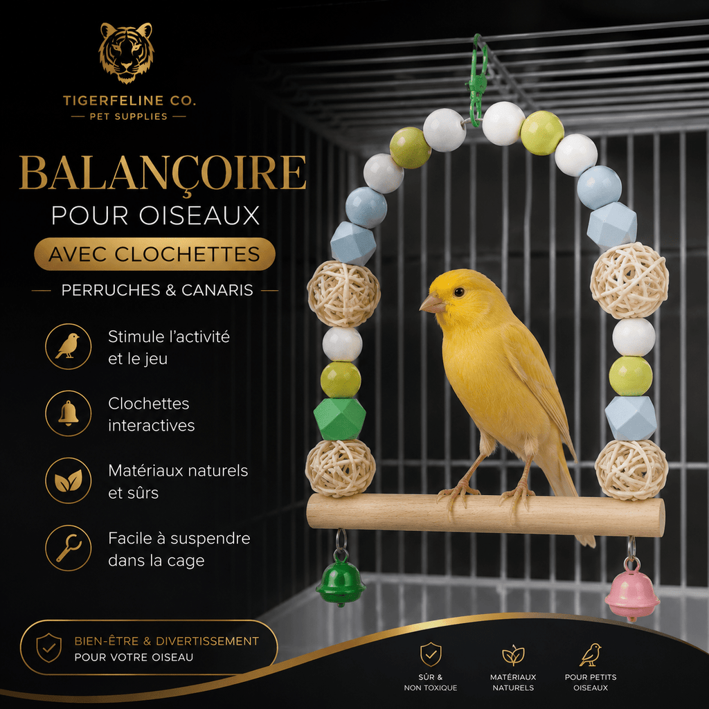 Balançoire Interactive pour Oiseaux avec Clochettes | Premium Jouet pour oiseaux for cats, dogs and birds - TigerFeline Co
