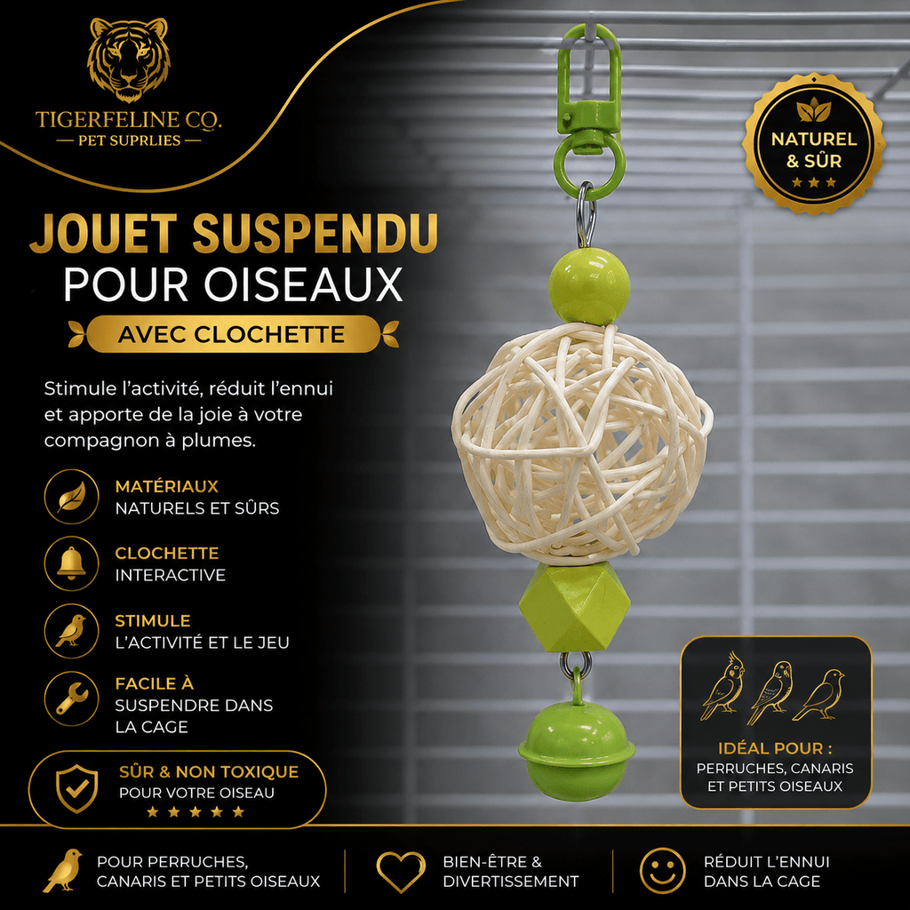 Balançoire Interactive pour Oiseaux avec Clochettes | Premium Jouet pour oiseaux for cats, dogs and birds - TigerFeline Co
