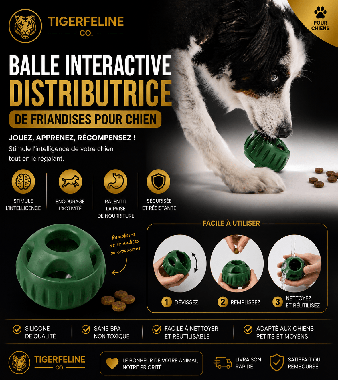 Balle Interactive Distributrice de Friandises pour Chien | Premium Jouets Interactifs for cats, dogs and birds - TigerFeline Co