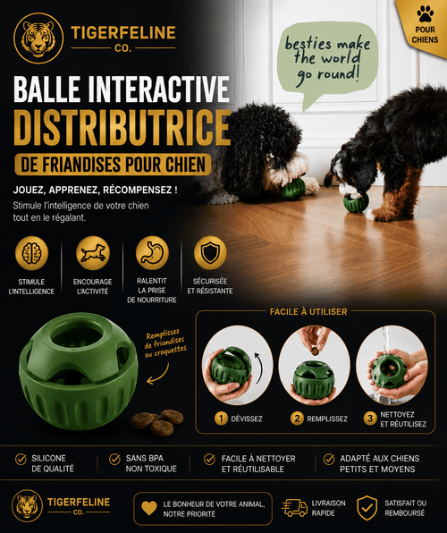 Balle Interactive Distributrice de Friandises pour Chien | Premium Jouets Interactifs for cats, dogs and birds - TigerFeline Co