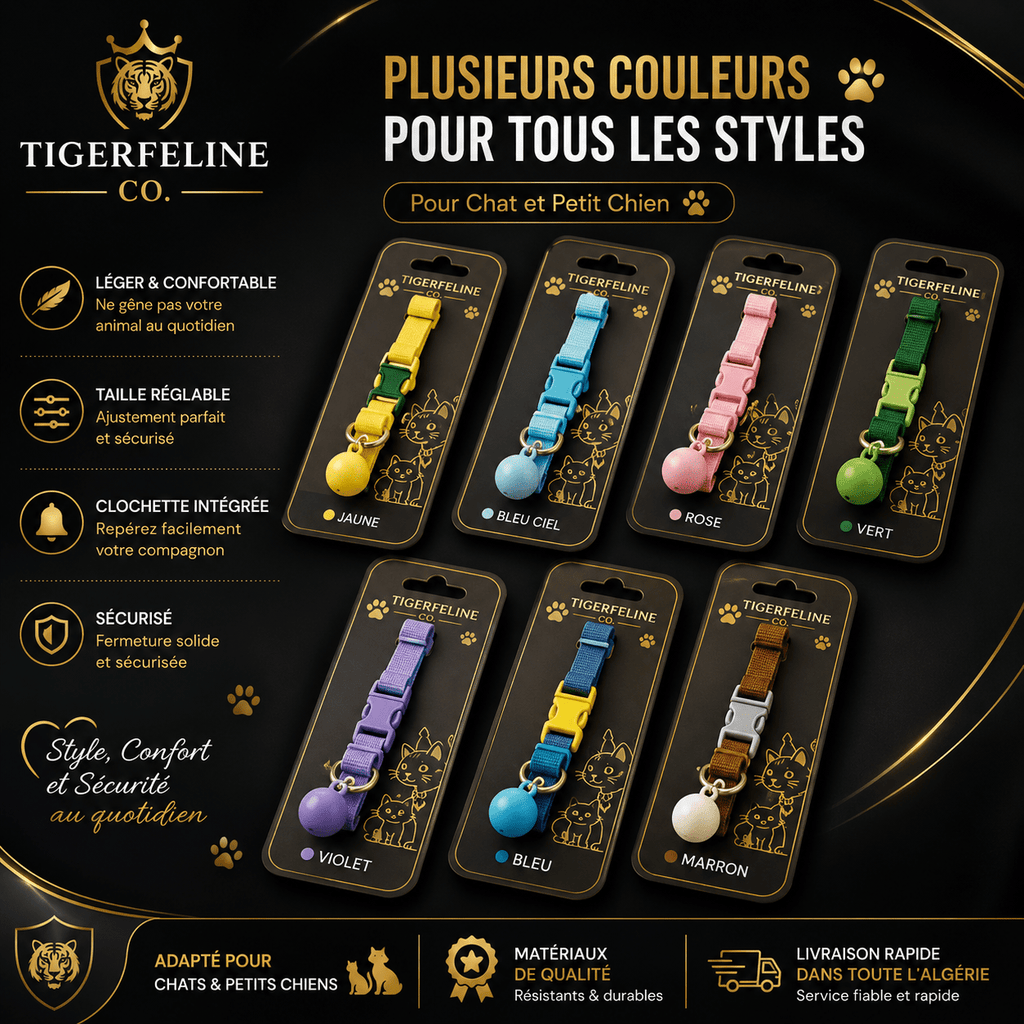 Collier Réglable avec Clochette pour Chat et Petit Chien | Premium Colliers & Accessoires pour Animaux for cats, dogs and birds - TigerFeline Co