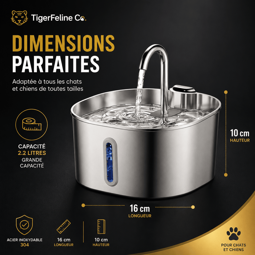 Fontaine à Eau Automatique Premium 2.2L en Acier Inoxydable pour Chats & Chiens | Premium Fontaine à eau pour animaux for cats, dogs and birds - TigerFeline Co