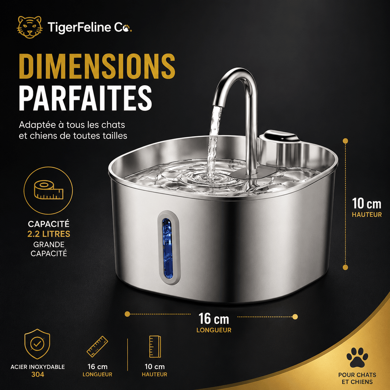 Fontaine à Eau Automatique Premium 2.2L en Acier Inoxydable pour Chats & Chiens | Premium Fontaine à eau pour animaux for cats, dogs and birds - TigerFeline Co