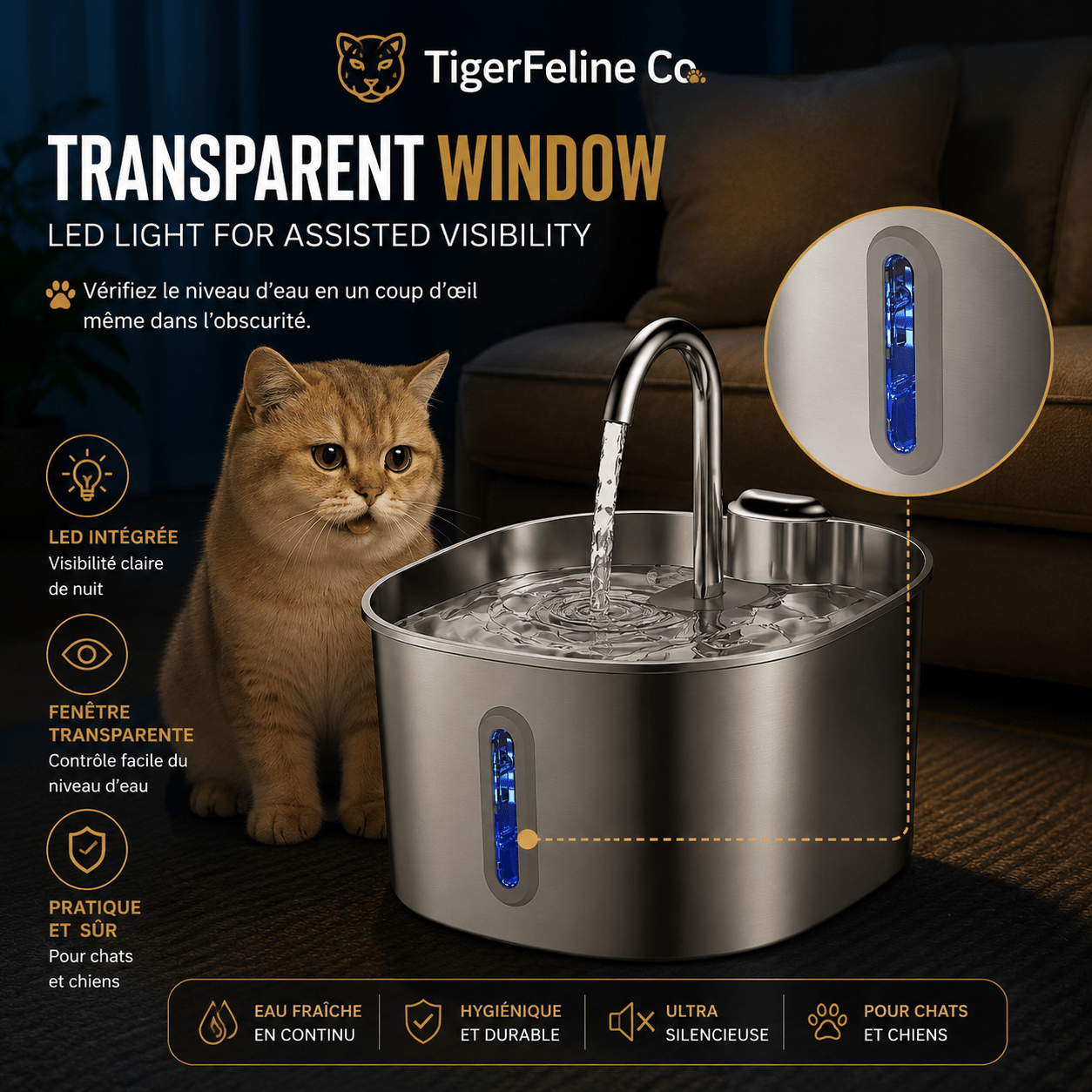Fontaine à Eau Automatique Premium 2.2L en Acier Inoxydable pour Chats & Chiens | Premium Fontaine à eau pour animaux for cats, dogs and birds - TigerFeline Co