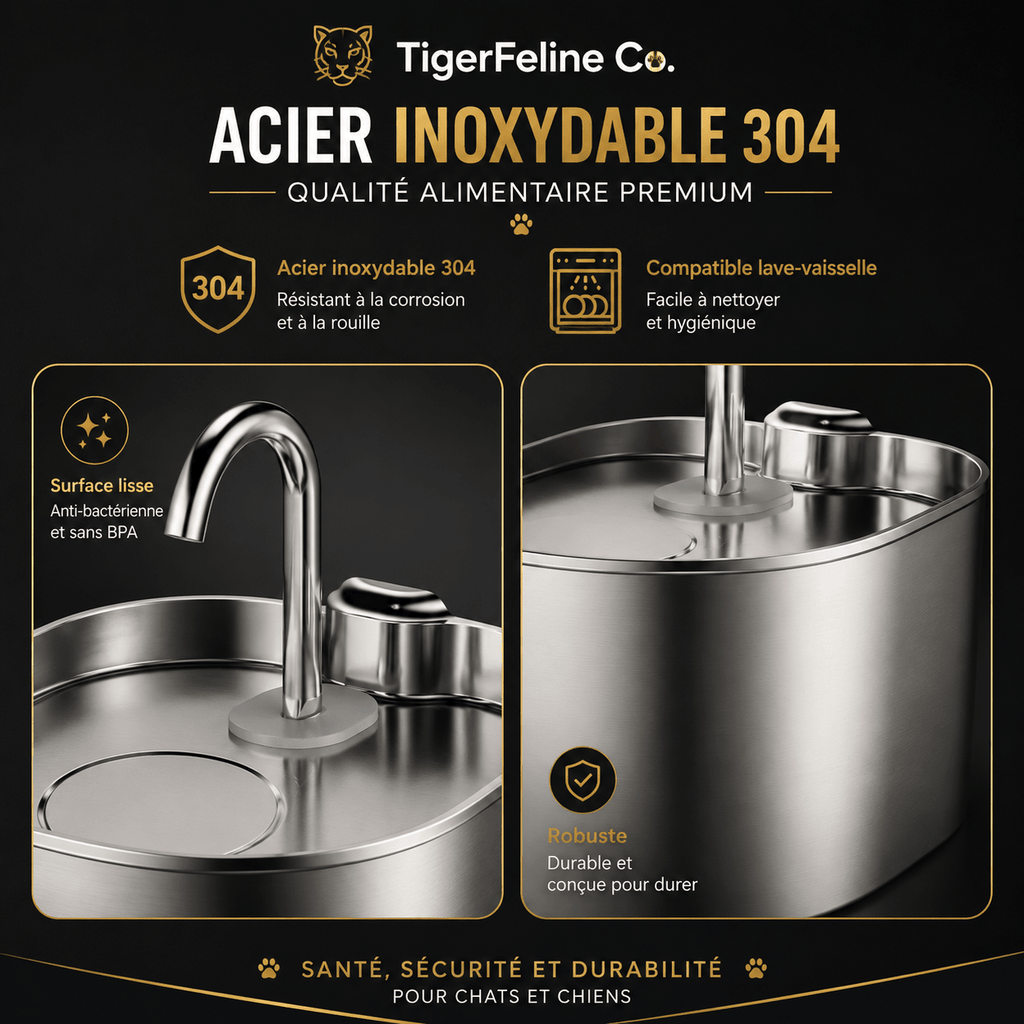 Fontaine à Eau Automatique Premium 2.2L en Acier Inoxydable pour Chats & Chiens | Premium Fontaine à eau pour animaux for cats, dogs and birds - TigerFeline Co
