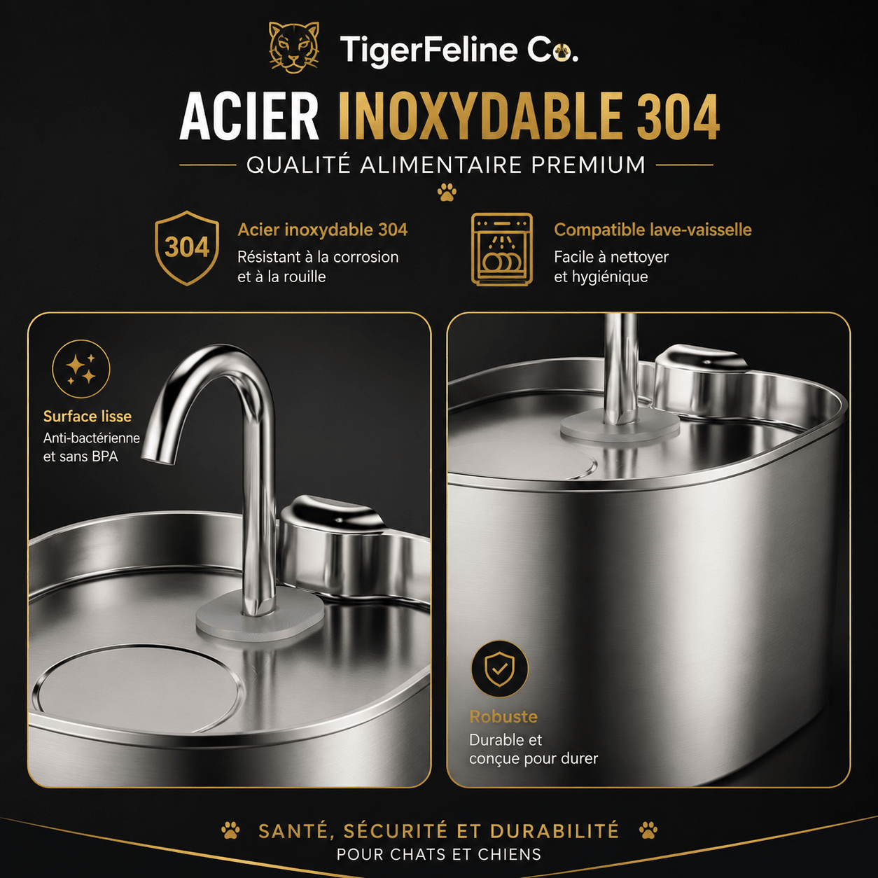 Fontaine à Eau Automatique Premium 2.2L en Acier Inoxydable pour Chats & Chiens | Premium Fontaine à eau pour animaux for cats, dogs and birds - TigerFeline Co