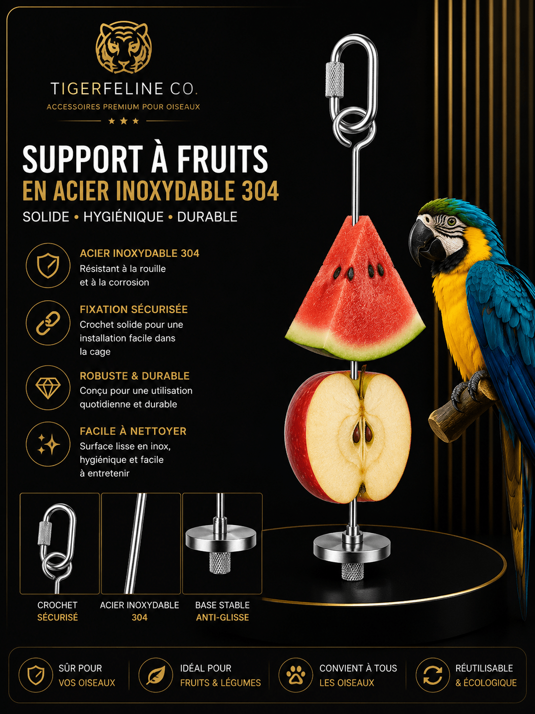 Fourchette à Fruits en Acier Inoxydable 304 pour Oiseaux | Premium Oiseaux > Accessoires de Cage > Supports Alimentaires for cats, dogs and birds - TigerFeline Co