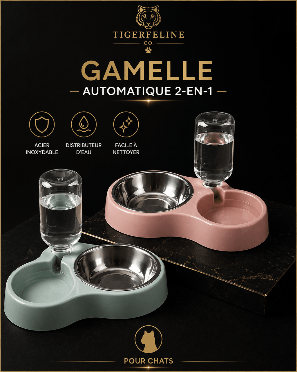 Gamelle Automatique 2-en-1 avec Distributeur d’Eau pour Chats | Premium Gamelle Chat for cats, dogs and birds - TigerFeline Co