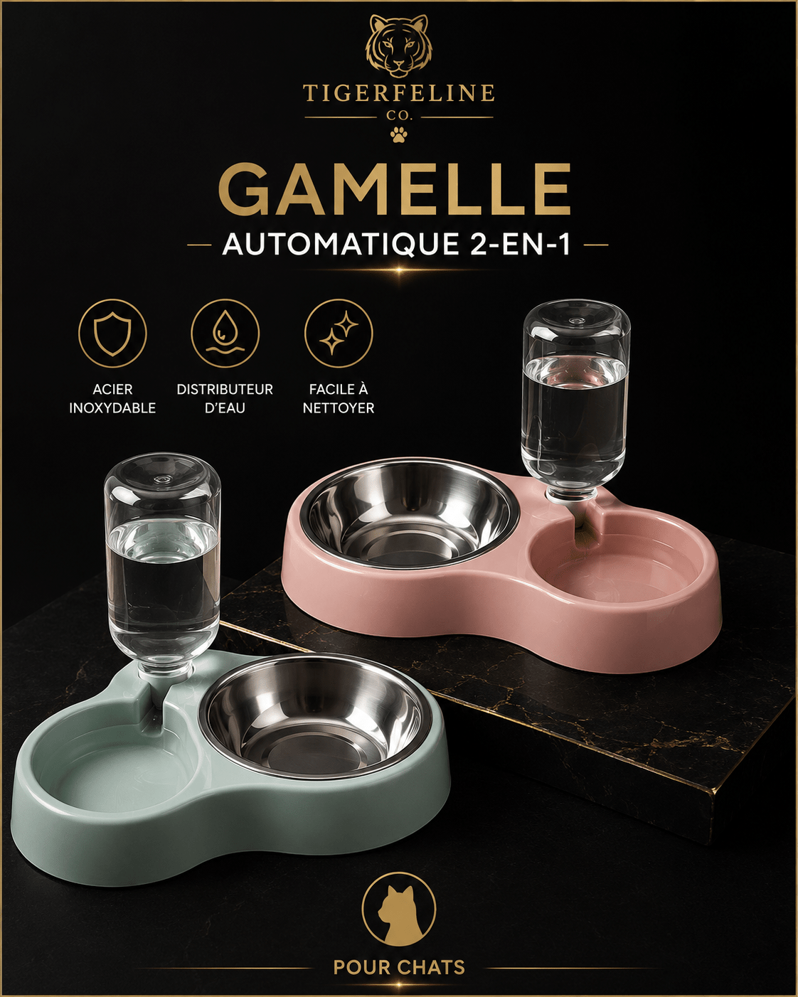 Gamelle Automatique 2-en-1 avec Distributeur d’Eau pour Chats | Premium Gamelle Chat for cats, dogs and birds - TigerFeline Co