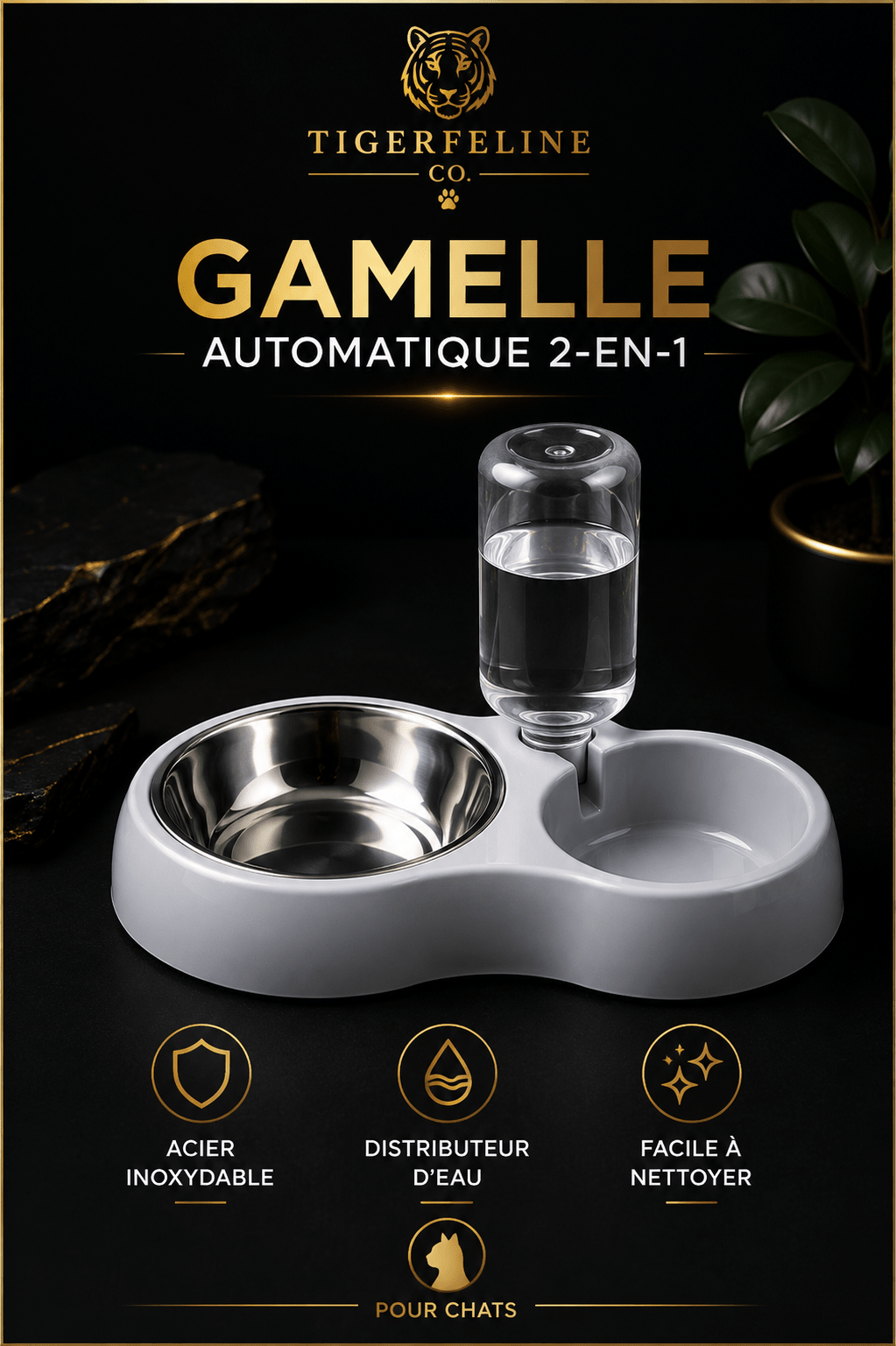 Gamelle Automatique 2-en-1 avec Distributeur d’Eau pour Chats | Premium Gamelle Chat for cats, dogs and birds - TigerFeline Co