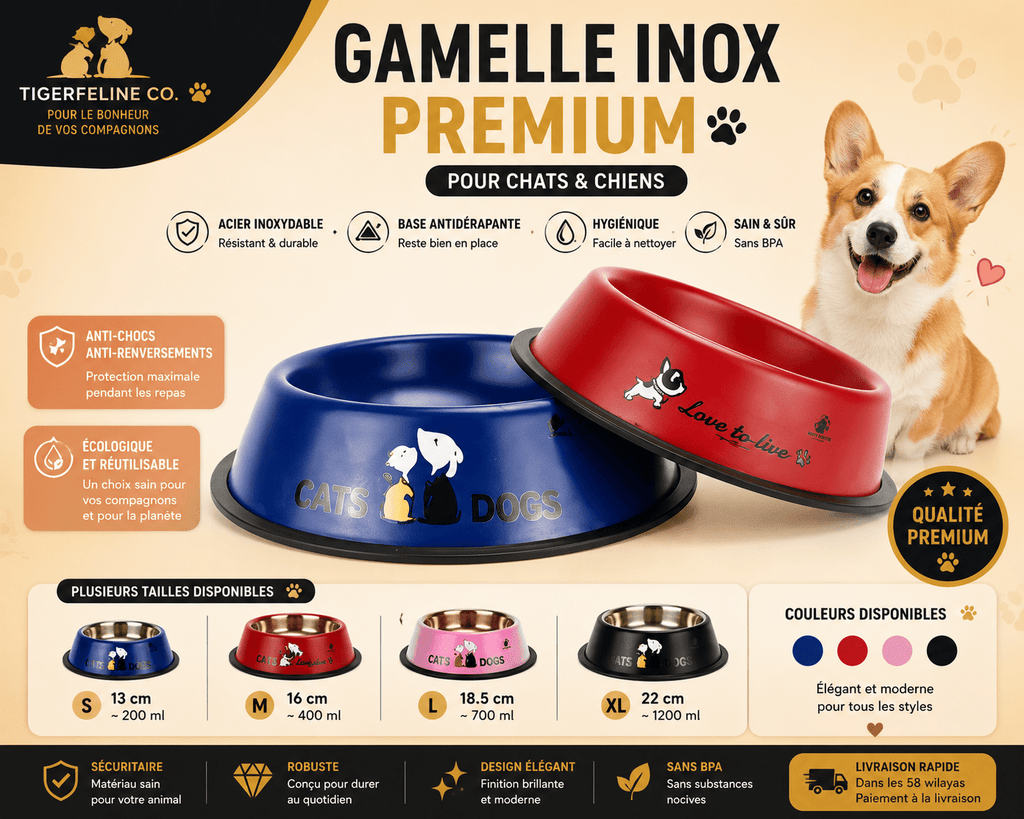 Gamelle Inox Premium pour Chats & Chiens | Premium Gamelle pour animaux for cats, dogs and birds - TigerFeline Co
