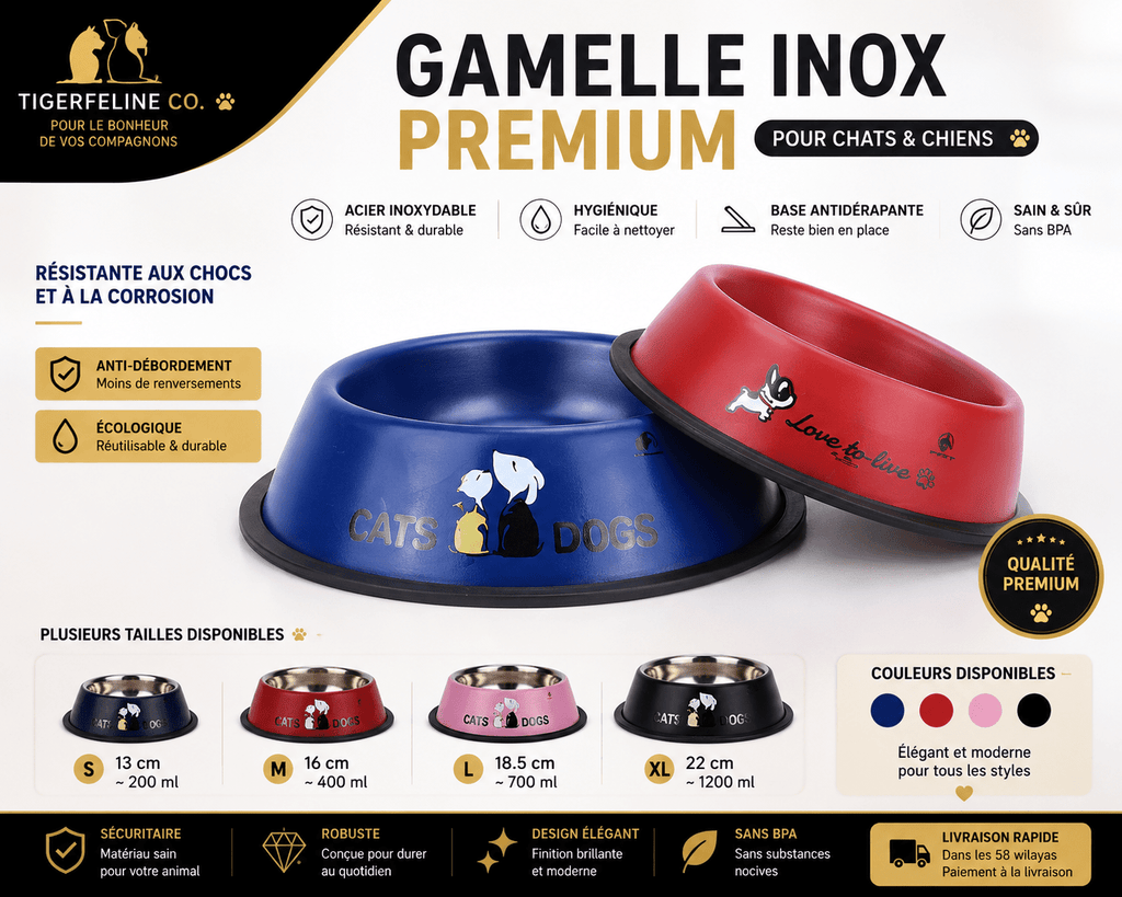 Gamelle Inox Premium pour Chats & Chiens | Premium Gamelle pour animaux for cats, dogs and birds - TigerFeline Co