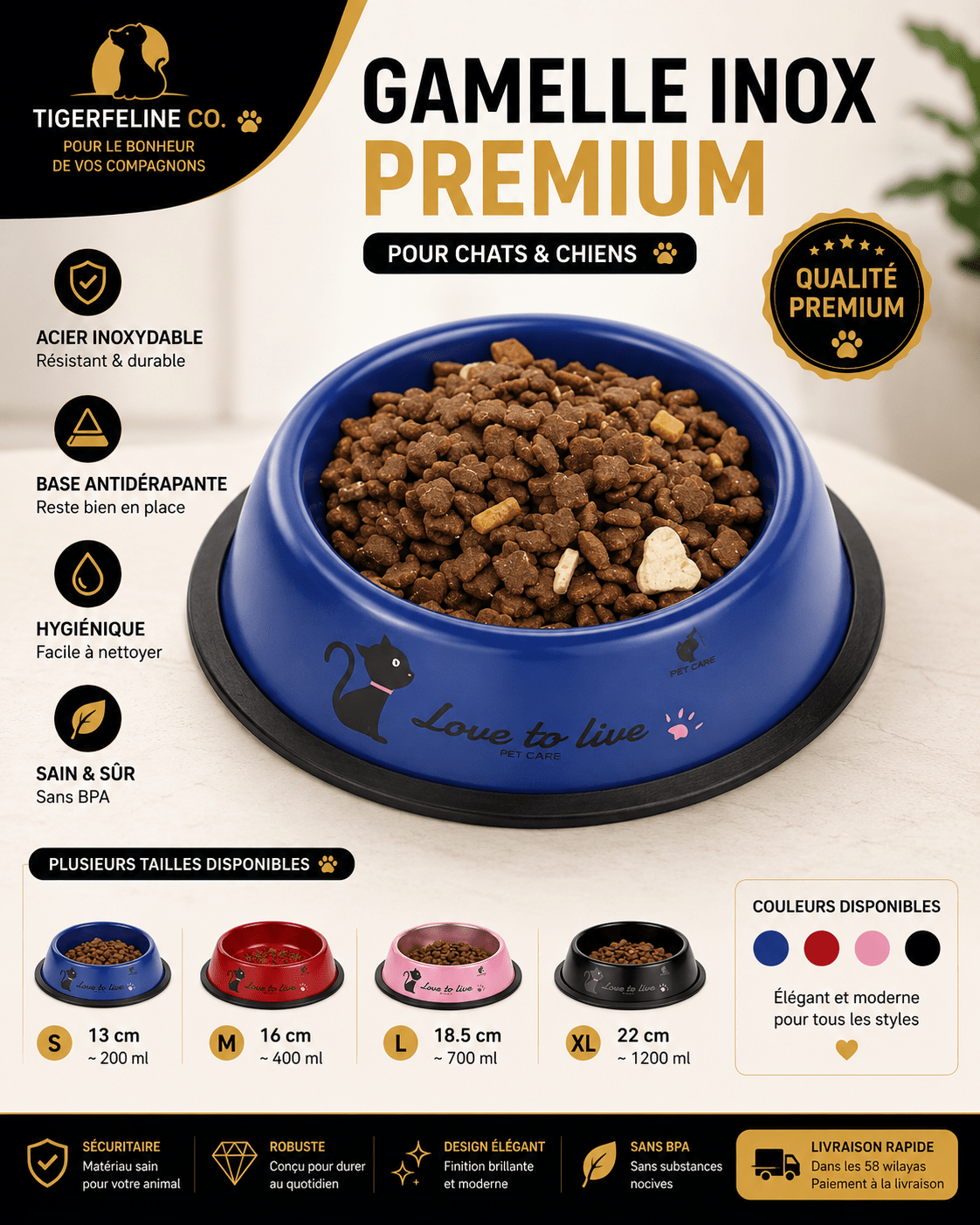 Gamelle Inox Premium pour Chats & Chiens | Premium Gamelle pour animaux for cats, dogs and birds - TigerFeline Co