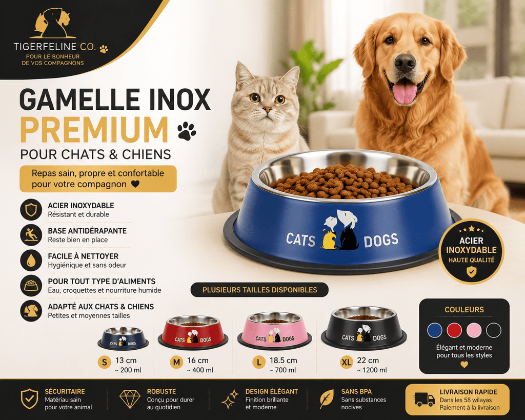 Gamelle Inox Premium pour Chats & Chiens | Premium Gamelle pour animaux for cats, dogs and birds - TigerFeline Co