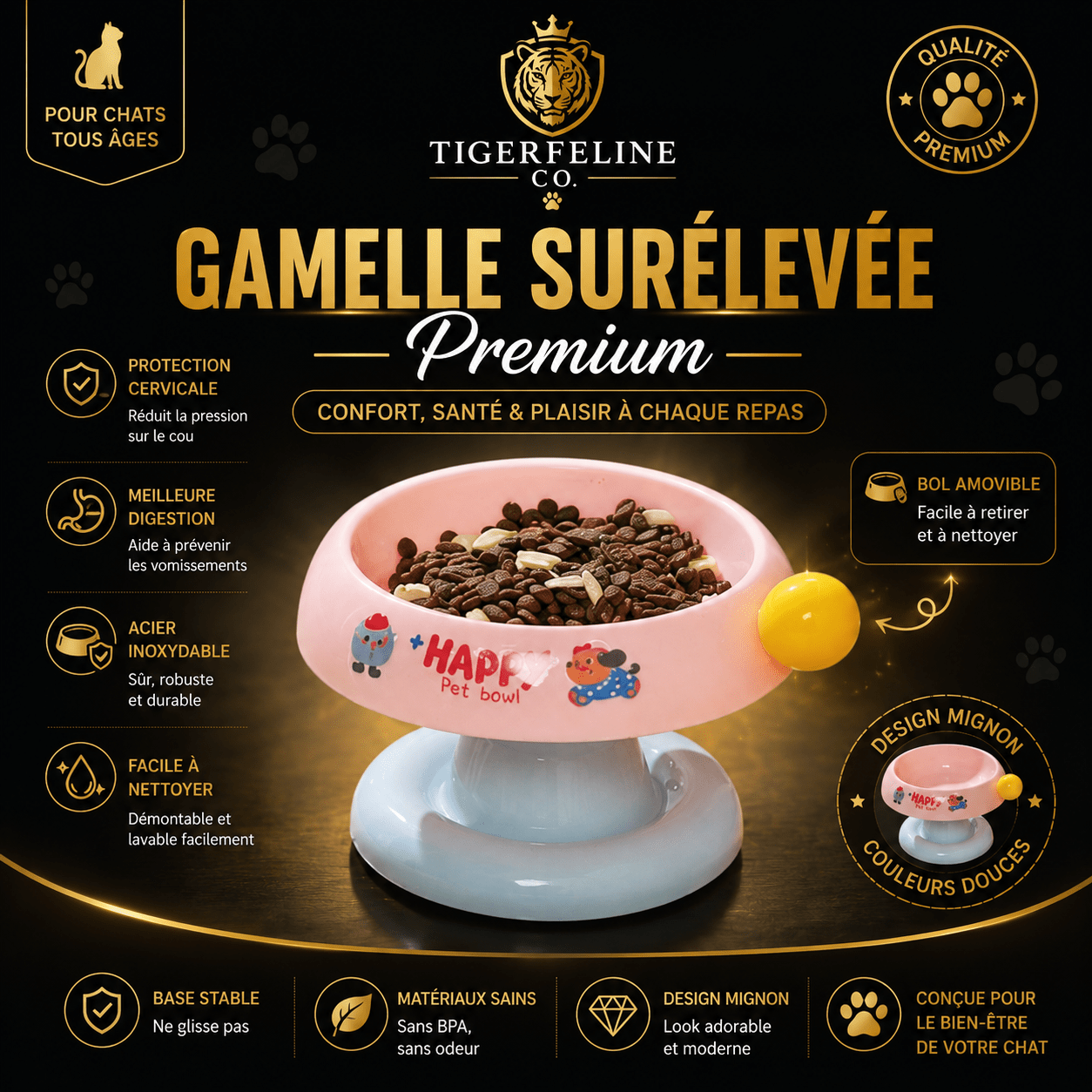 Gamelle Surélevée Inox Premium pour Chat | Premium Gamelle Chat for cats, dogs and birds - TigerFeline Co