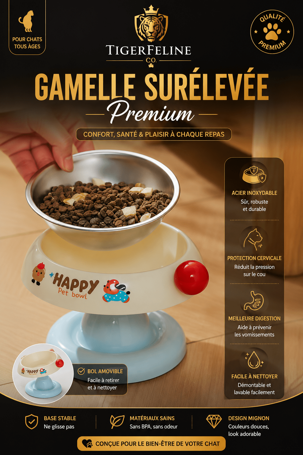 Gamelle Surélevée Inox Premium pour Chat | Premium Gamelle Chat for cats, dogs and birds - TigerFeline Co