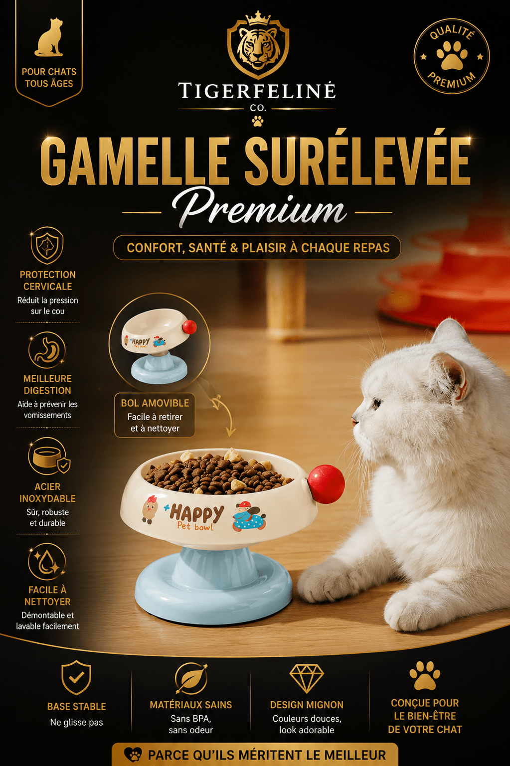 Gamelle Surélevée Inox Premium pour Chat | Premium Gamelle Chat for cats, dogs and birds - TigerFeline Co