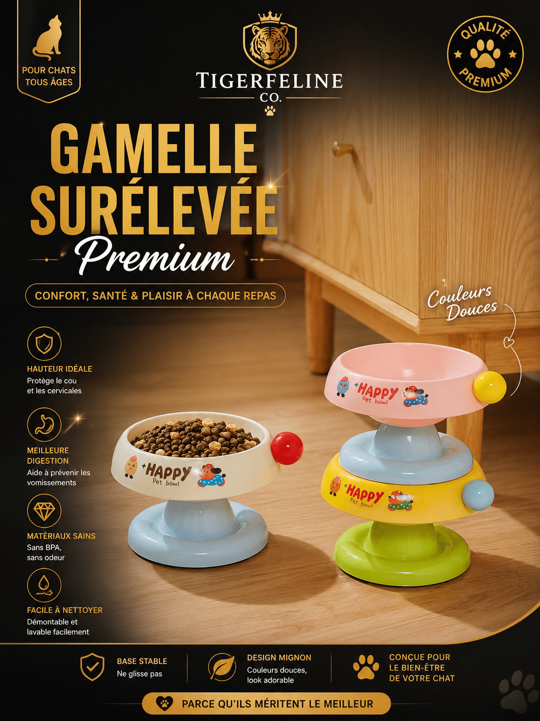 Gamelle Surélevée Inox Premium pour Chat | Premium Gamelle Chat for cats, dogs and birds - TigerFeline Co