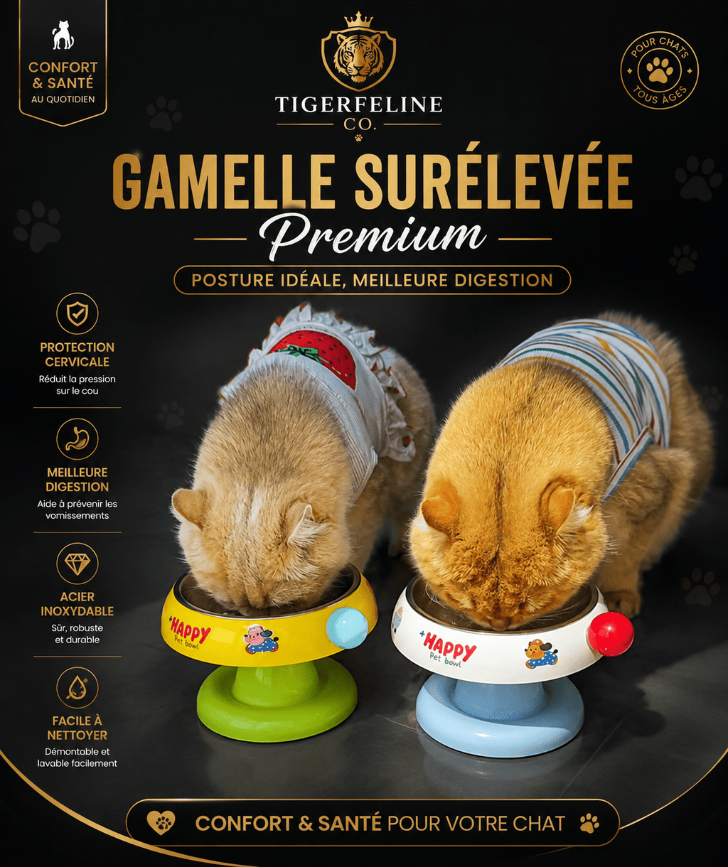 Gamelle Surélevée Inox Premium pour Chat | Premium Gamelle Chat for cats, dogs and birds - TigerFeline Co