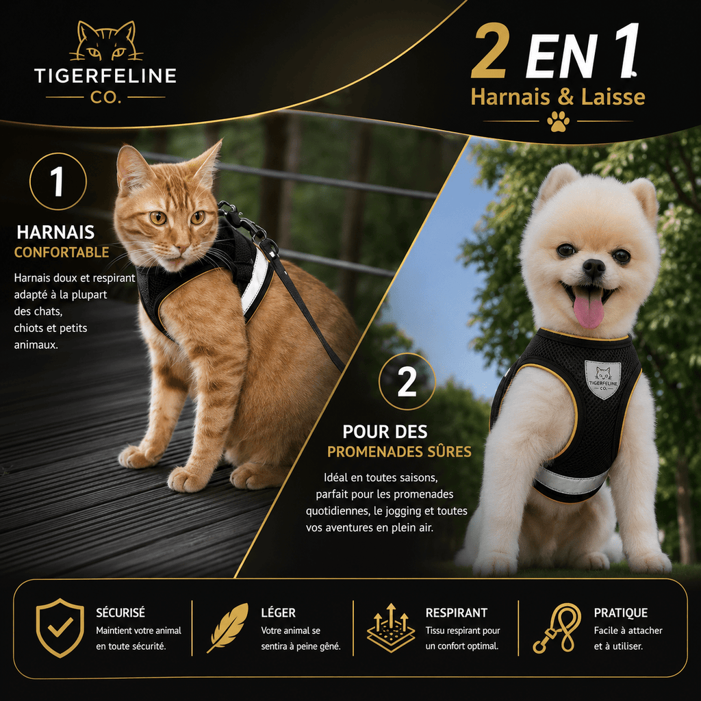 Harnais Réglable Anti-Traction pour Chat & Petit Chien | Premium Harnais Chat & Petit Chien for cats, dogs and birds - TigerFeline Co