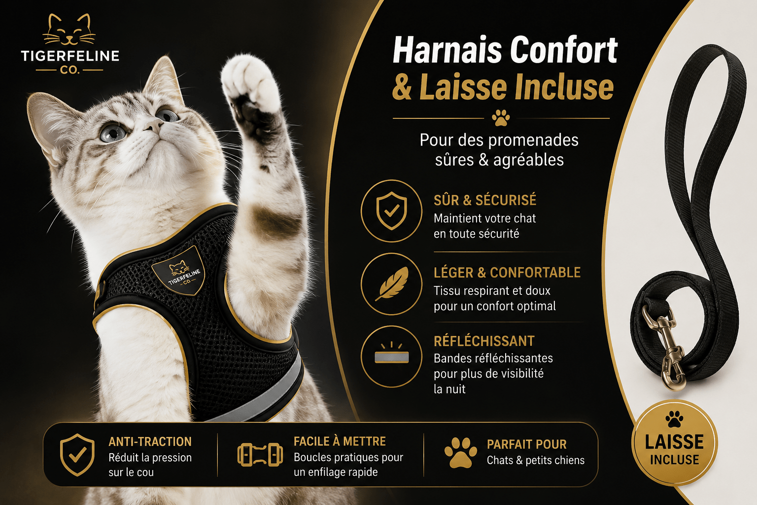 Harnais Réglable Anti-Traction pour Chat & Petit Chien | Premium Harnais Chat & Petit Chien for cats, dogs and birds - TigerFeline Co