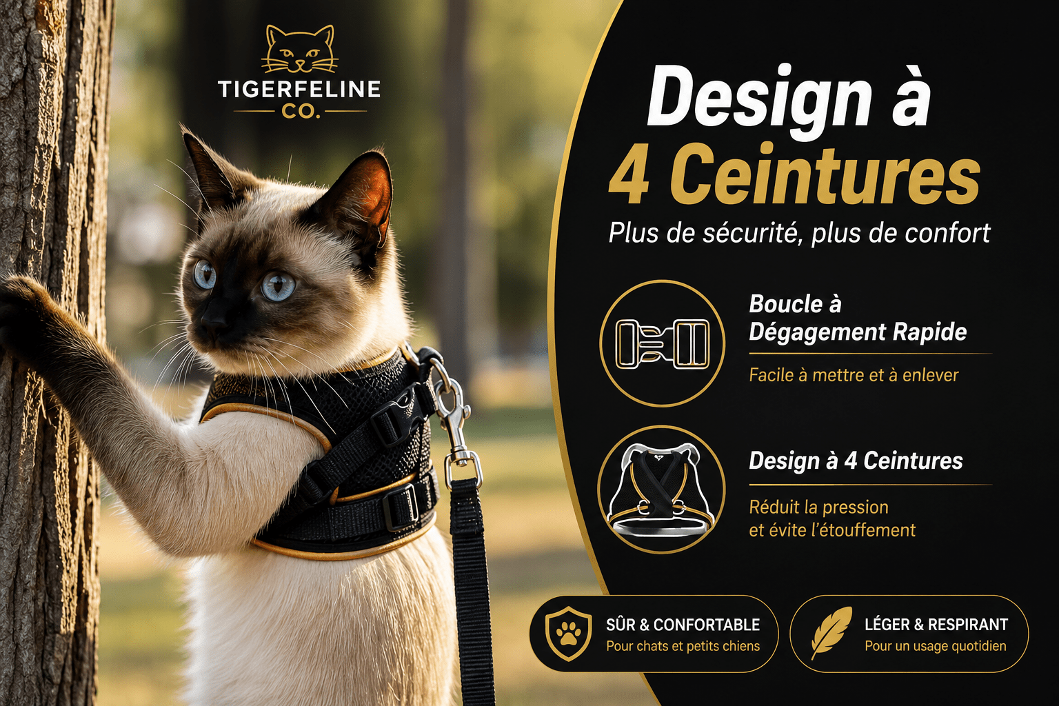 Harnais Réglable Anti-Traction pour Chat & Petit Chien | Premium Harnais Chat & Petit Chien for cats, dogs and birds - TigerFeline Co
