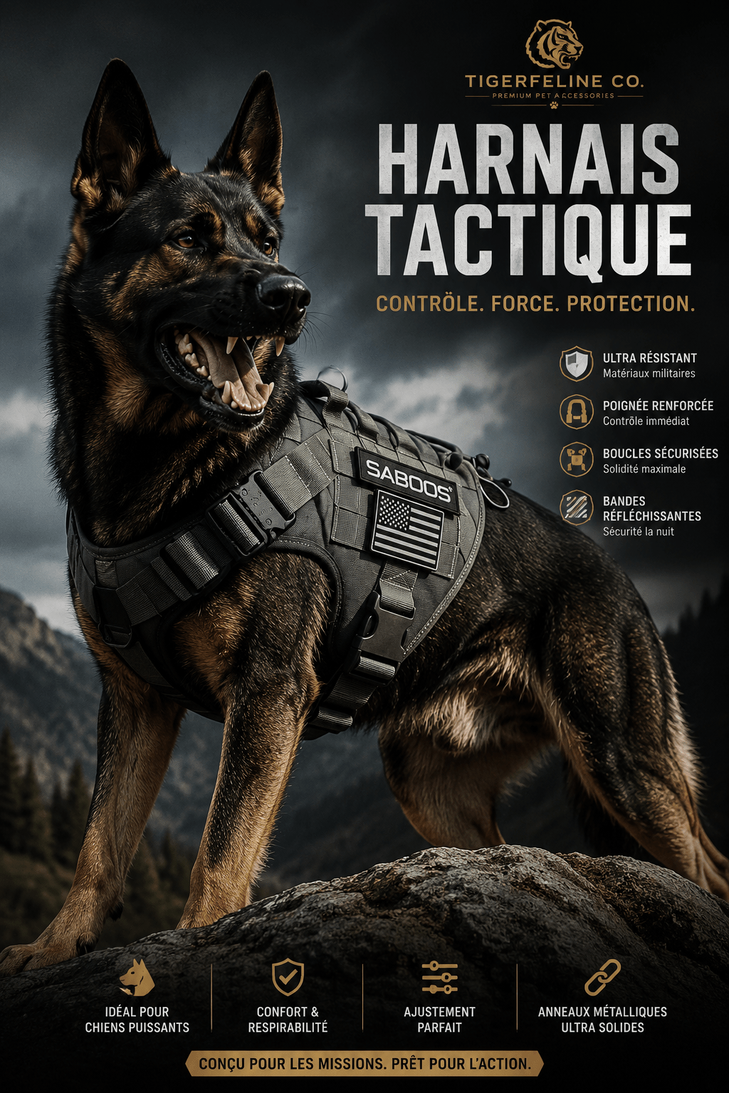 Harnais Tactique Premium pour Chien – Contrôle & Confort Renforcé | Premium Animaux & Accessoires > Chiens > Harnais & Colliers for cats, dogs and birds - TigerFeline Co